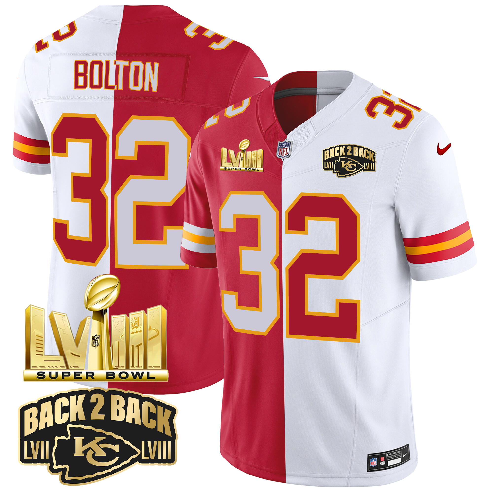 Youth's Chiefs Super Bowl LVIII & Back 2 Back Gold Patch Vapor Jersey V2 - All Stitched - Image 34