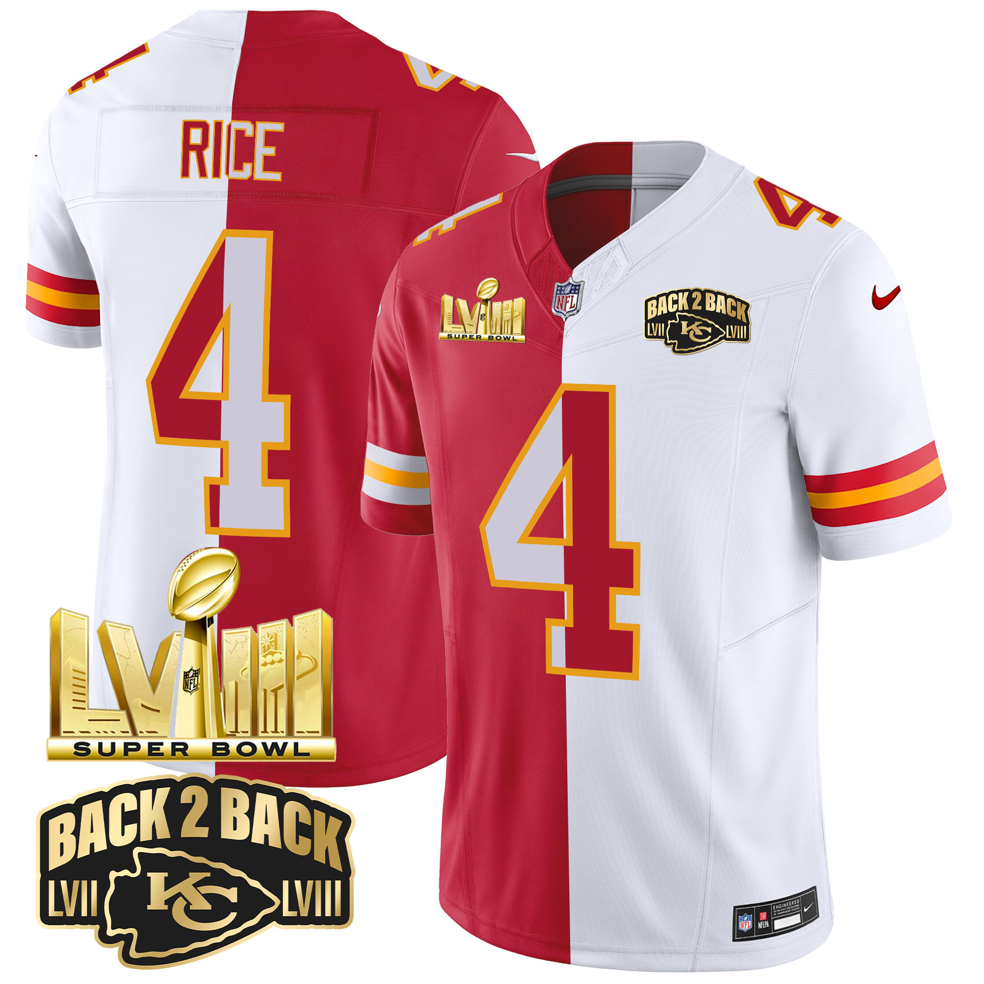 Youth's Chiefs Super Bowl LVIII & Back 2 Back Gold Patch Vapor Jersey V2 - All Stitched - Image 35