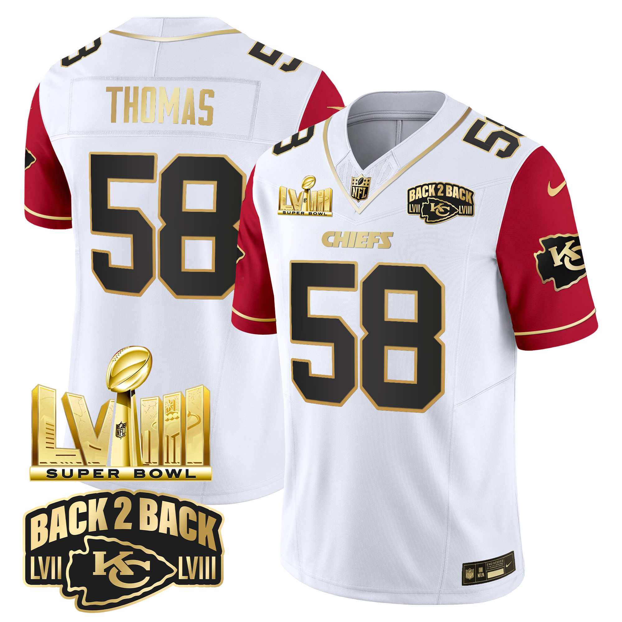 Youth's Chiefs Super Bowl LVIII & Back 2 Back Gold Patch Vapor Jersey V2 - All Stitched - Image 38