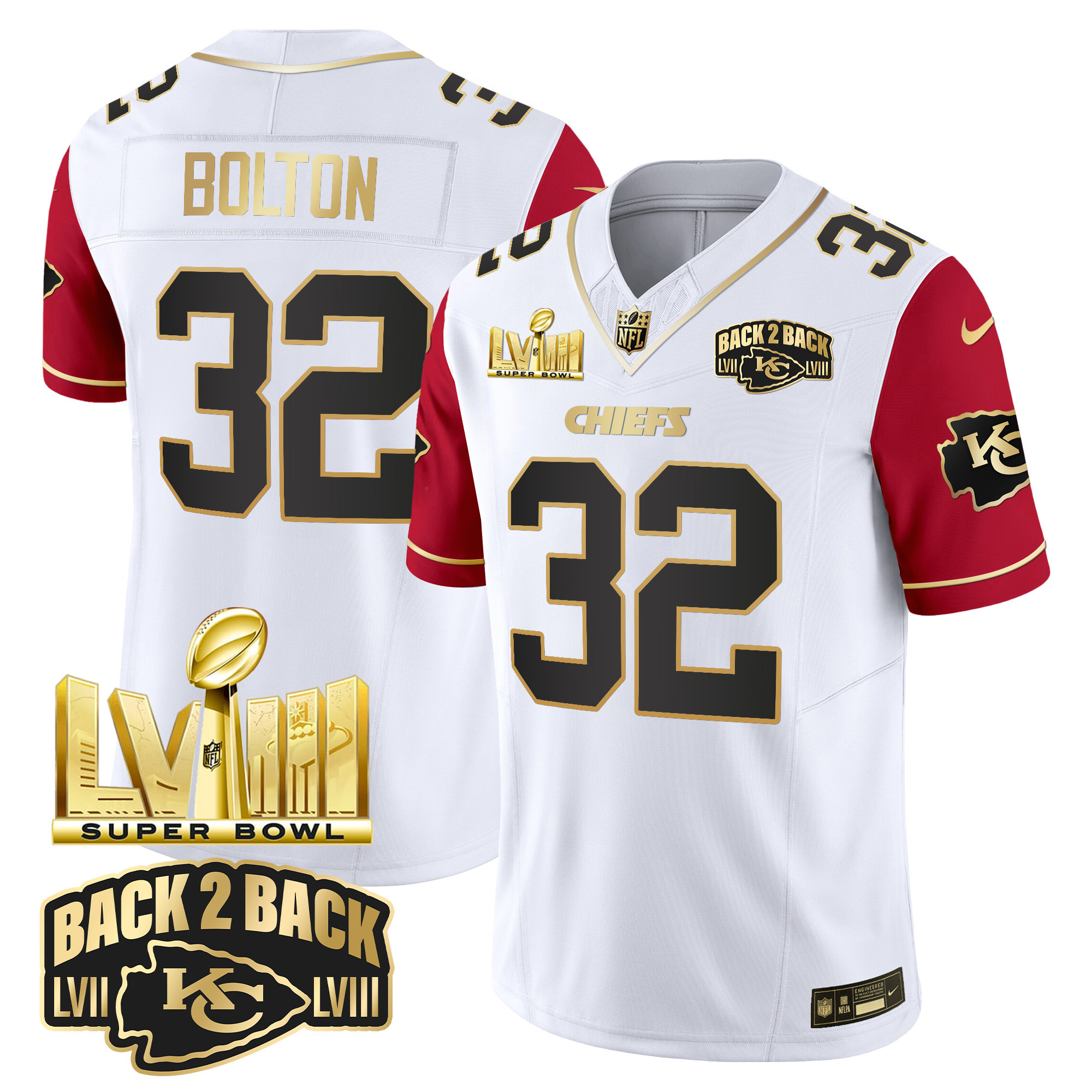 Youth's Chiefs Super Bowl LVIII & Back 2 Back Gold Patch Vapor Jersey V2 - All Stitched - Image 41