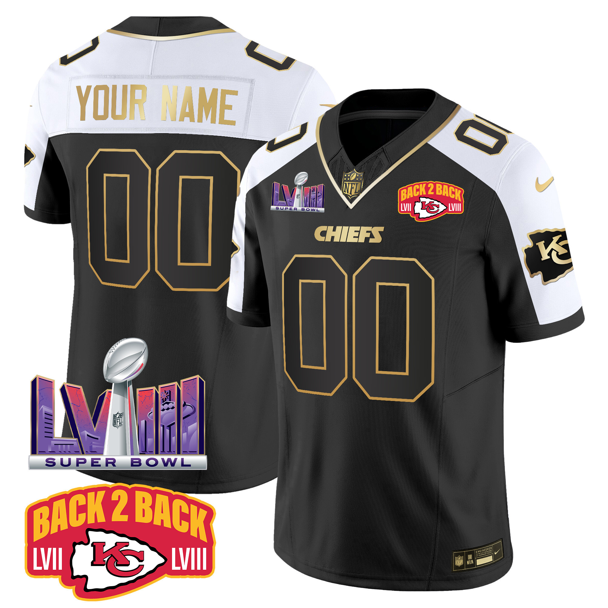 Chiefs Super Bowl LVIII & Back 2 Back Patch Vapor Custom Jersey V2 - All Stitched - Image 4