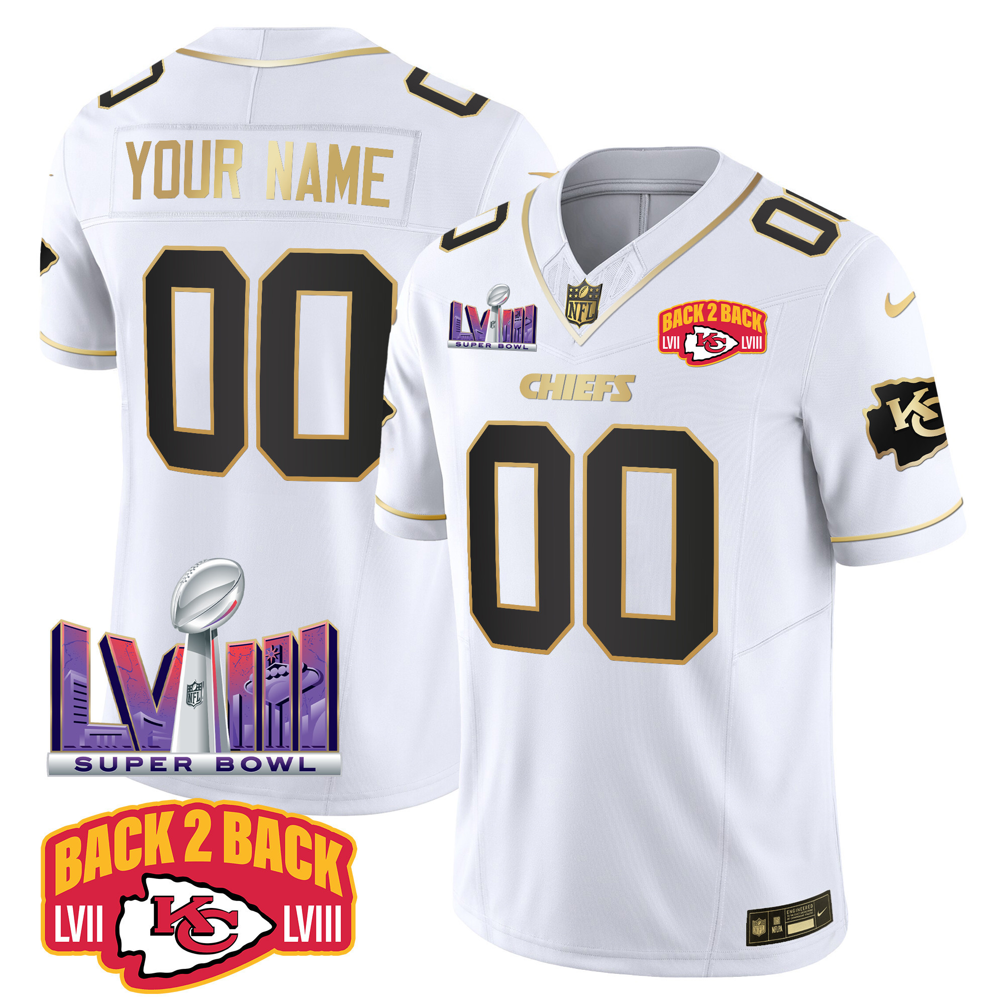 Chiefs Super Bowl LVIII & Back 2 Back Patch Vapor Custom Jersey V2 - All Stitched - Image 3