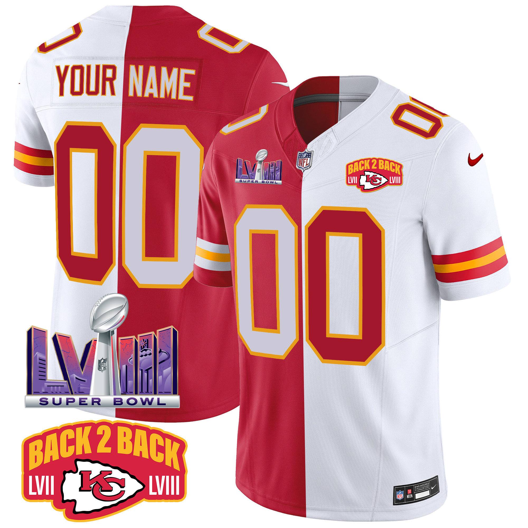 Chiefs Super Bowl LVIII & Back 2 Back Patch Vapor Custom Jersey V2 - All Stitched - Image 5