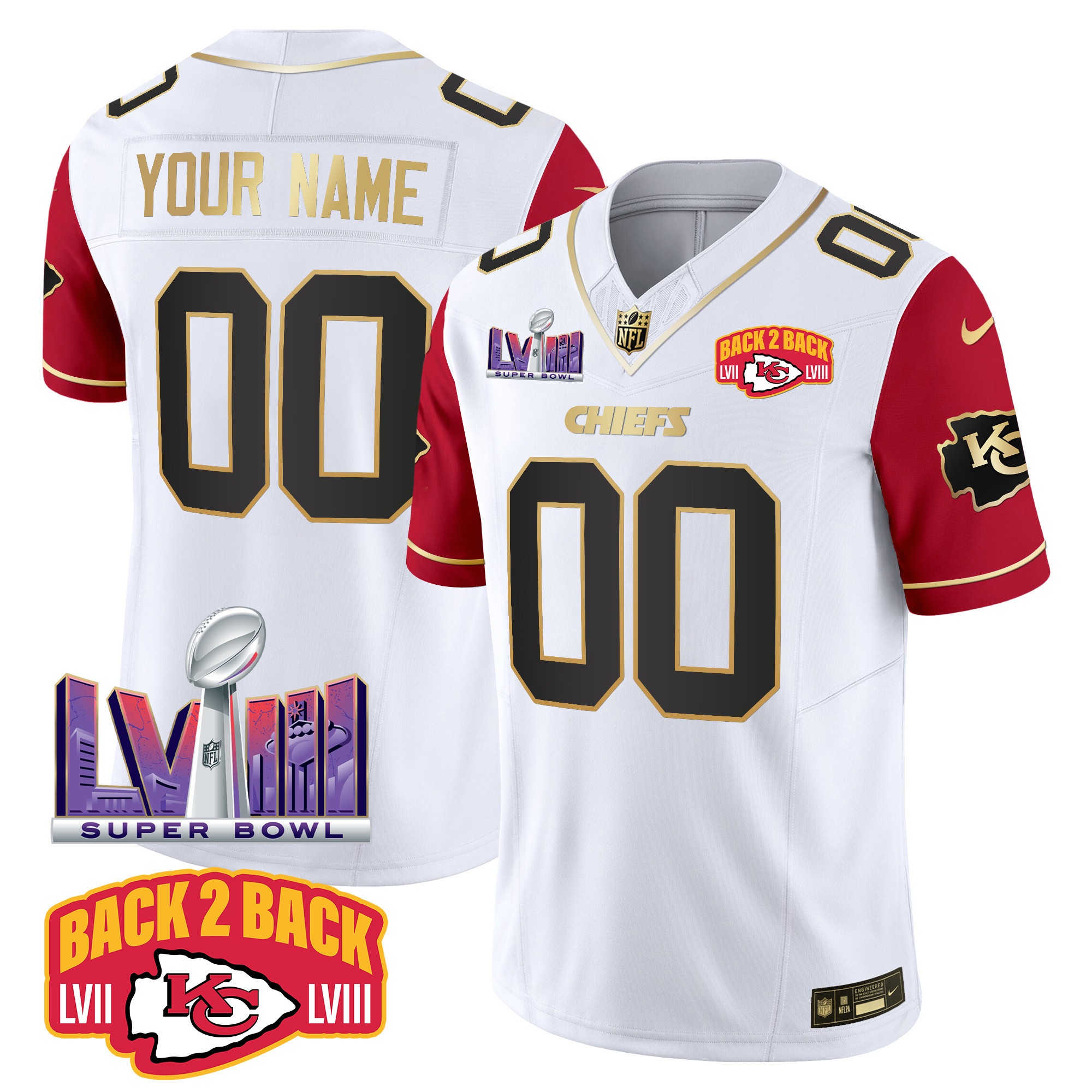 Chiefs Super Bowl LVIII & Back 2 Back Patch Vapor Custom Jersey V2 - All Stitched - Image 6