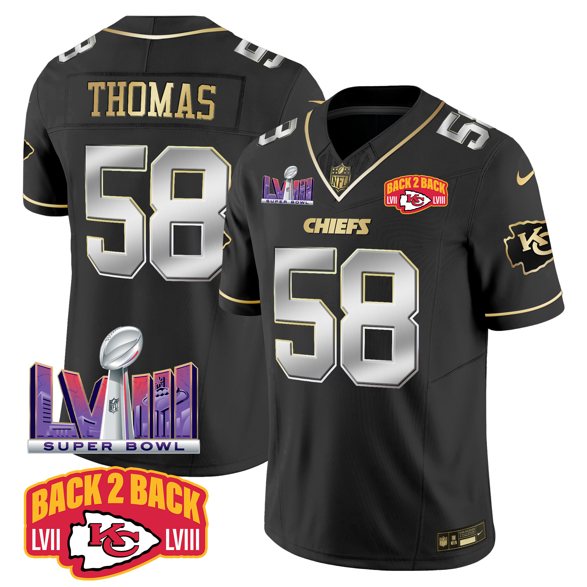 Men's Chiefs Super Bowl LVIII & Back 2 Back Patch Vapor Jersey V2 - All Stitched - Image 3