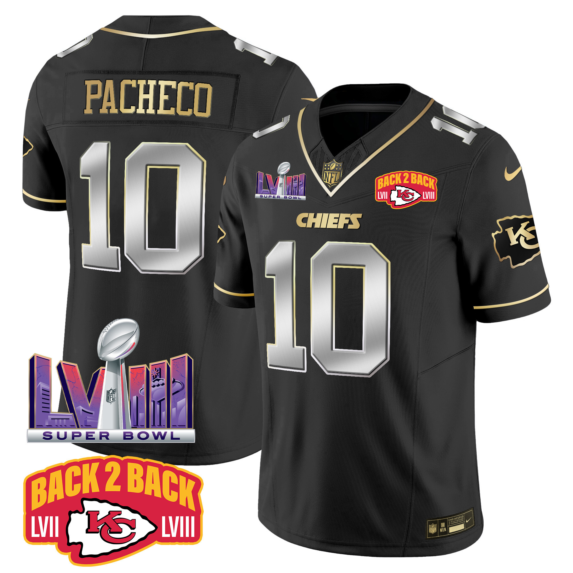 Men's Chiefs Super Bowl LVIII & Back 2 Back Patch Vapor Jersey V2 - All Stitched - Image 4