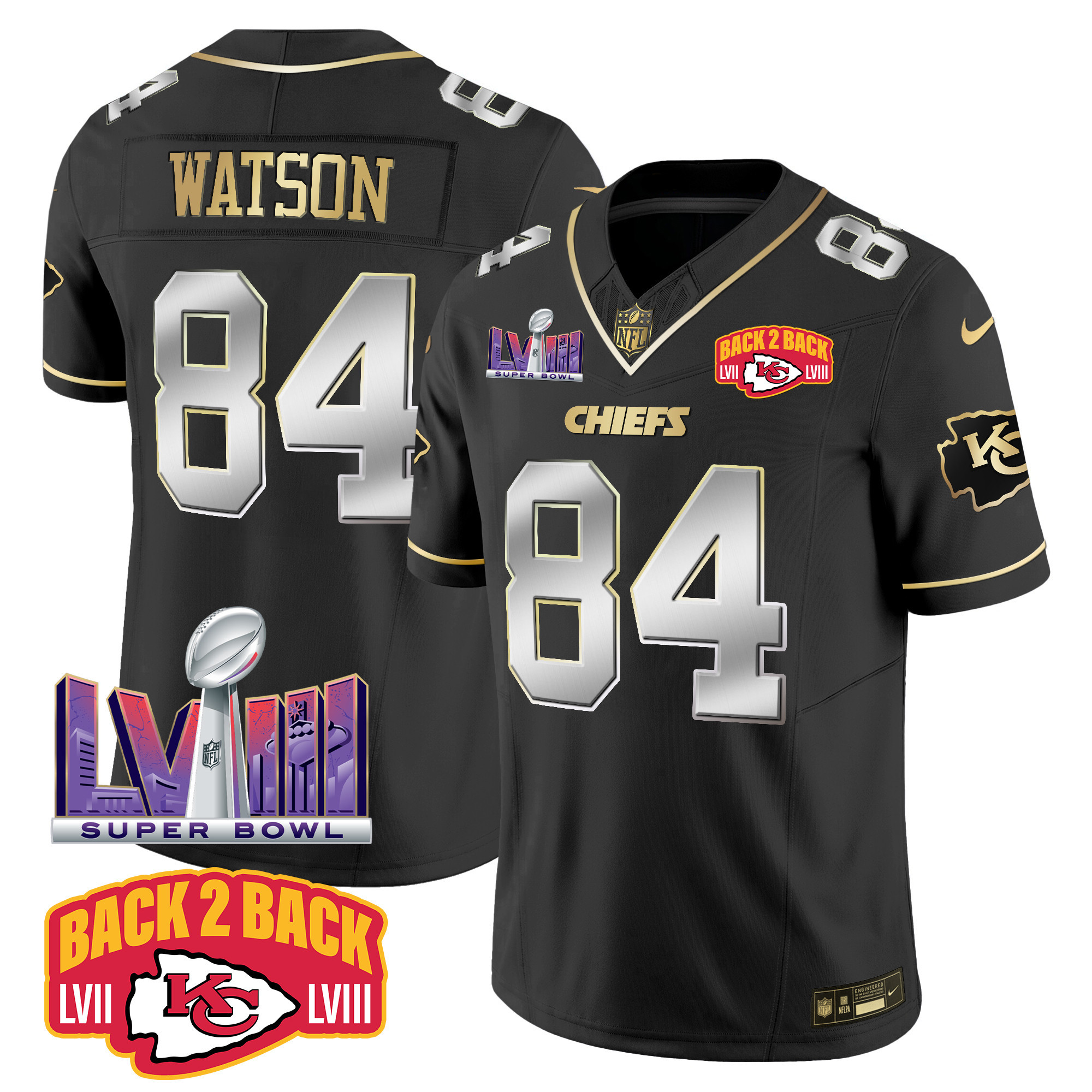 Men's Chiefs Super Bowl LVIII & Back 2 Back Patch Vapor Jersey V2 - All Stitched - Image 5