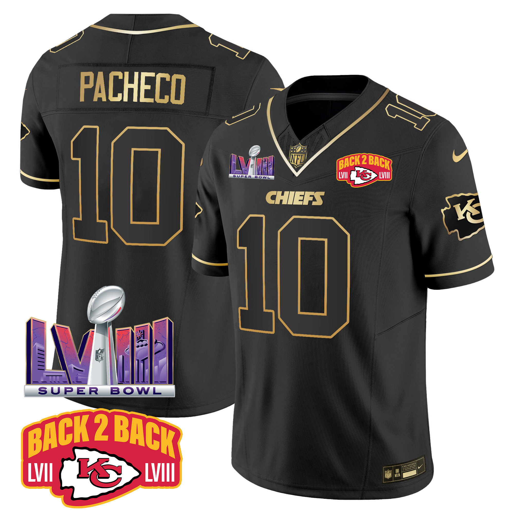 Men's Chiefs Super Bowl LVIII & Back 2 Back Patch Vapor Jersey V2 - All Stitched - Image 11