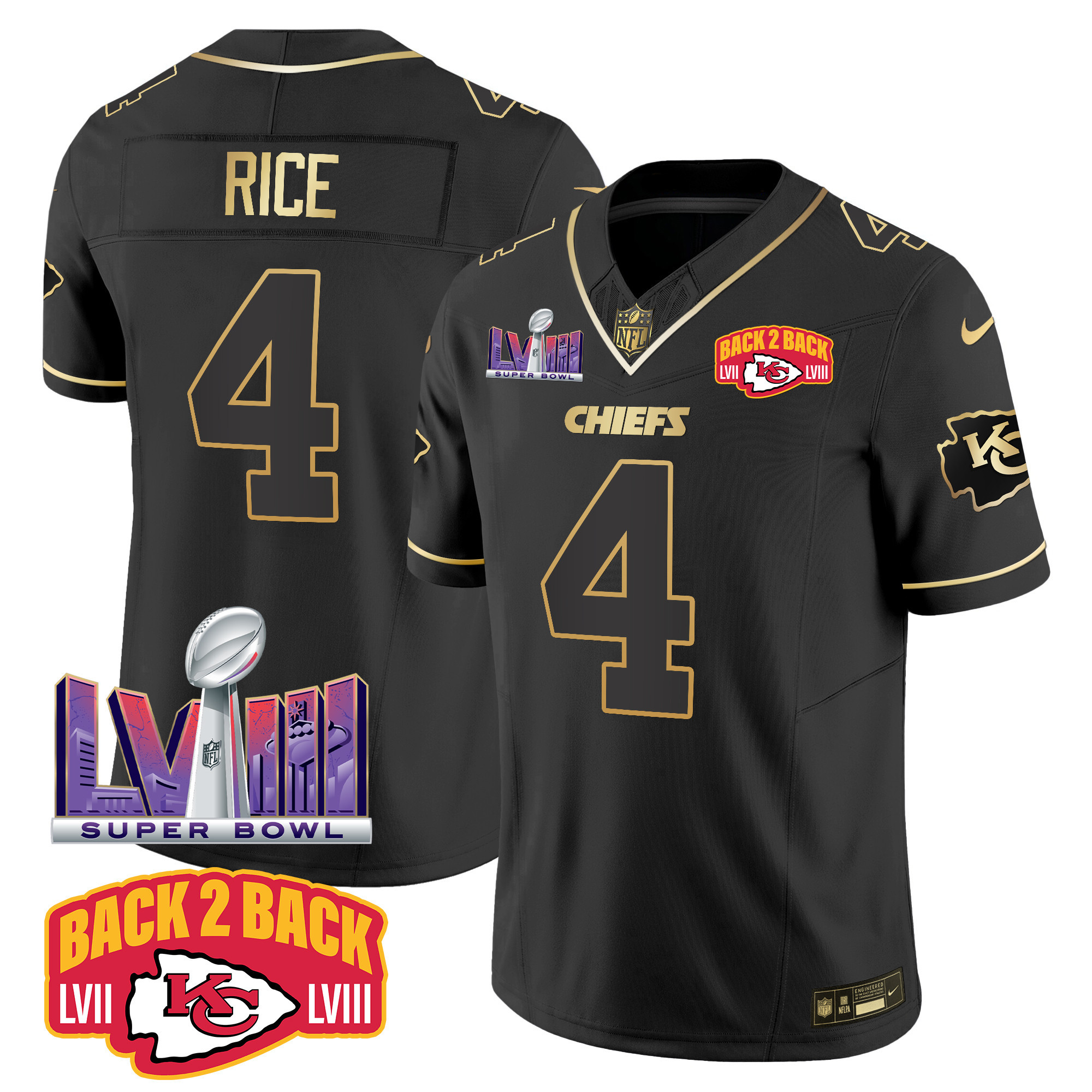 Men's Chiefs Super Bowl LVIII & Back 2 Back Patch Vapor Jersey V2 - All Stitched - Image 14