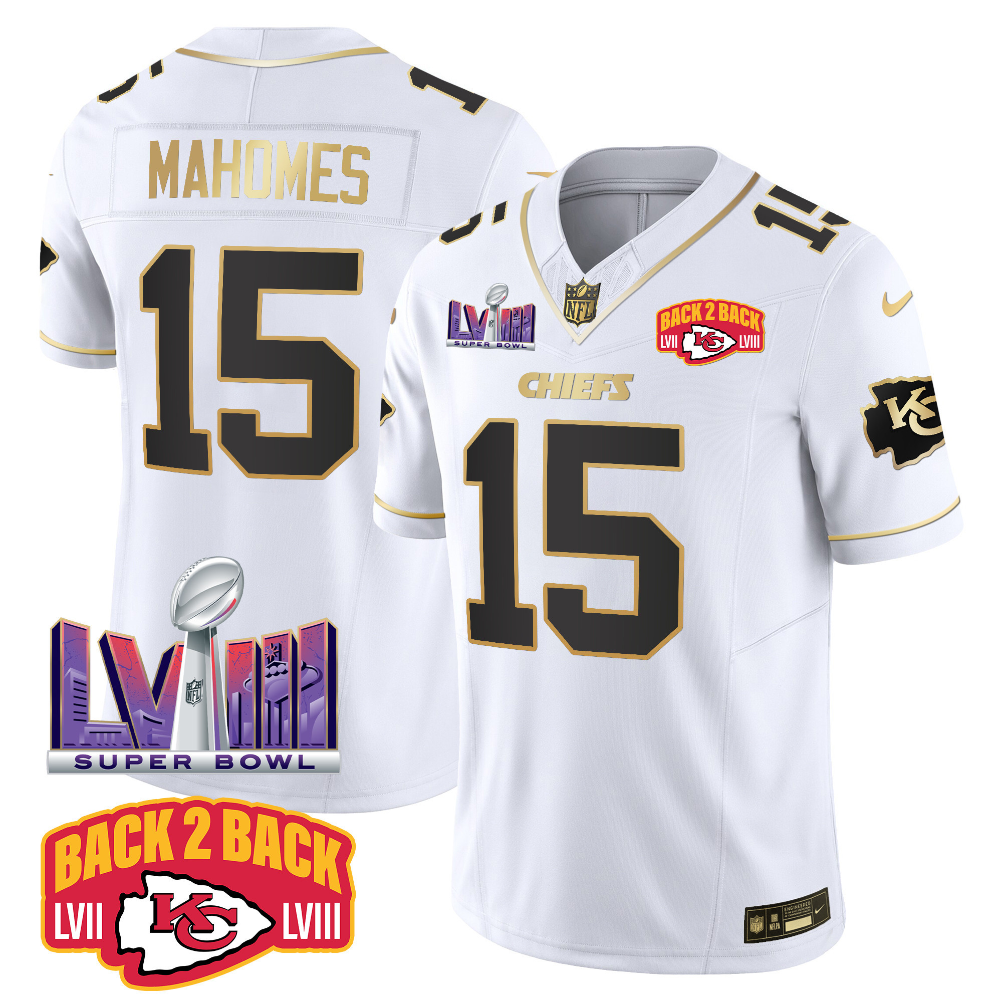 Men's Chiefs Super Bowl LVIII & Back 2 Back Patch Vapor Jersey V2 - All Stitched - Image 15