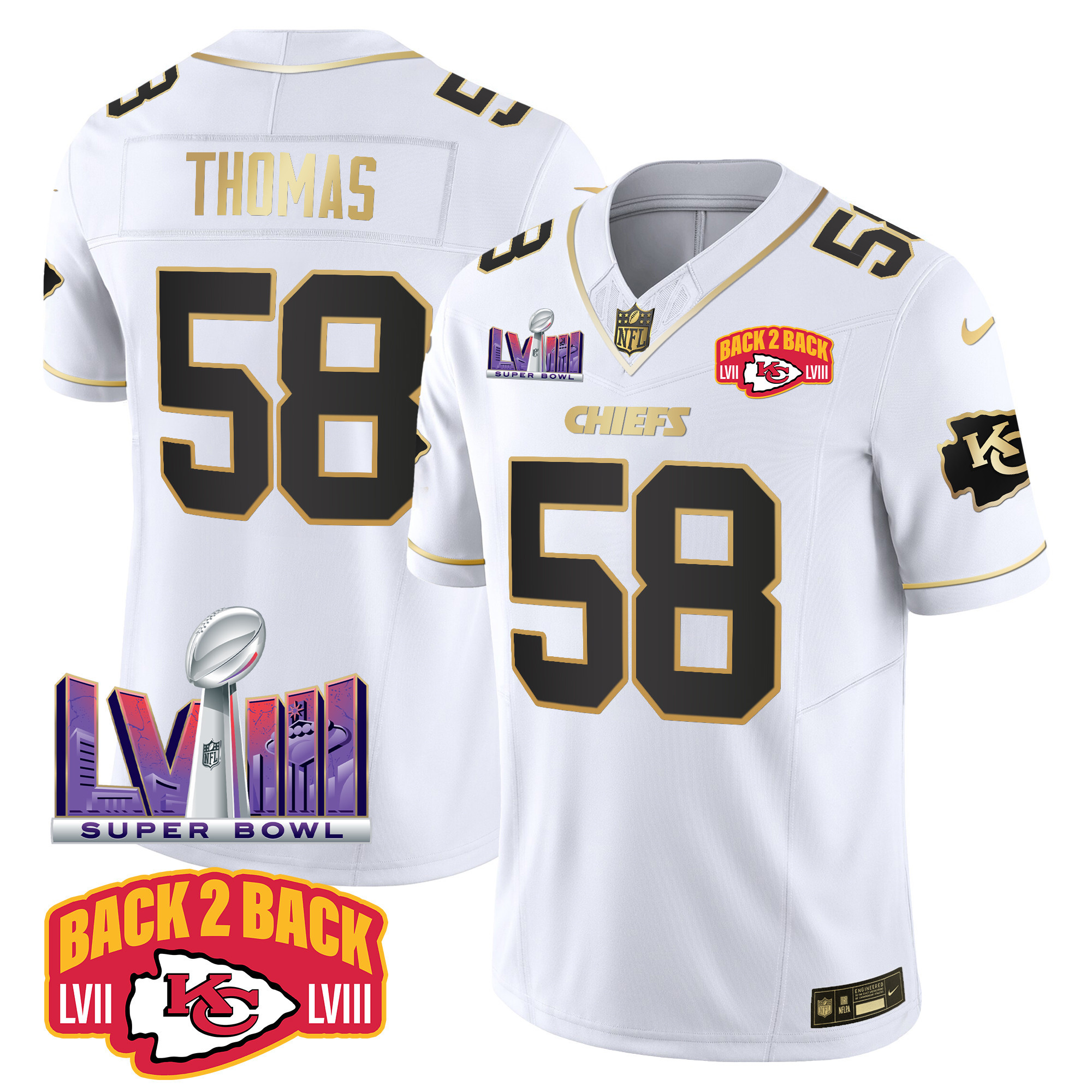 Men's Chiefs Super Bowl LVIII & Back 2 Back Patch Vapor Jersey V2 - All Stitched - Image 17