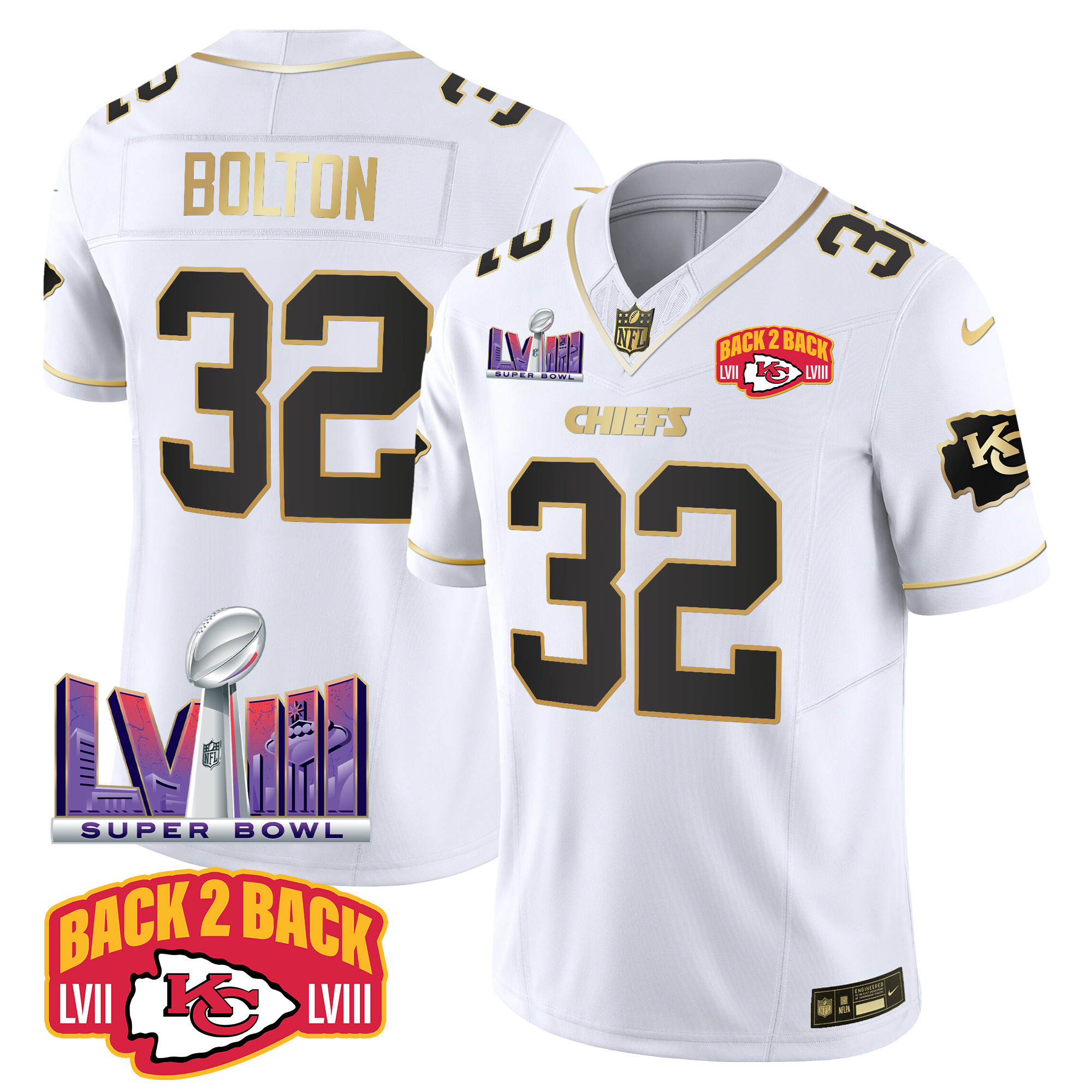 Men's Chiefs Super Bowl LVIII & Back 2 Back Patch Vapor Jersey V2 - All Stitched - Image 20