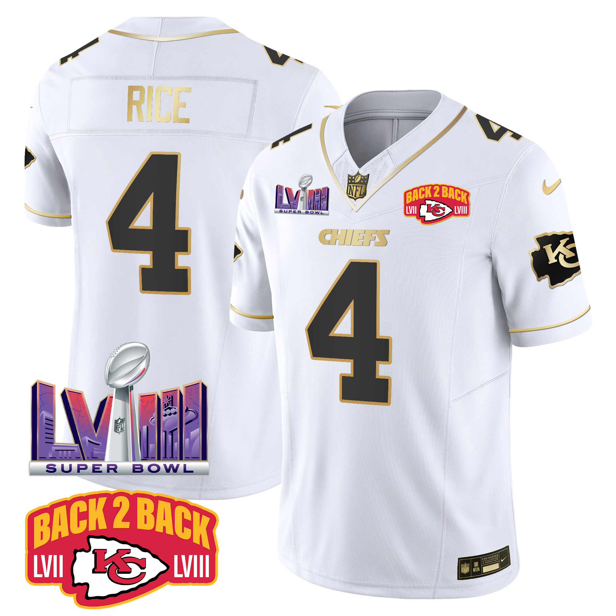 Men's Chiefs Super Bowl LVIII & Back 2 Back Patch Vapor Jersey V2 - All Stitched - Image 21
