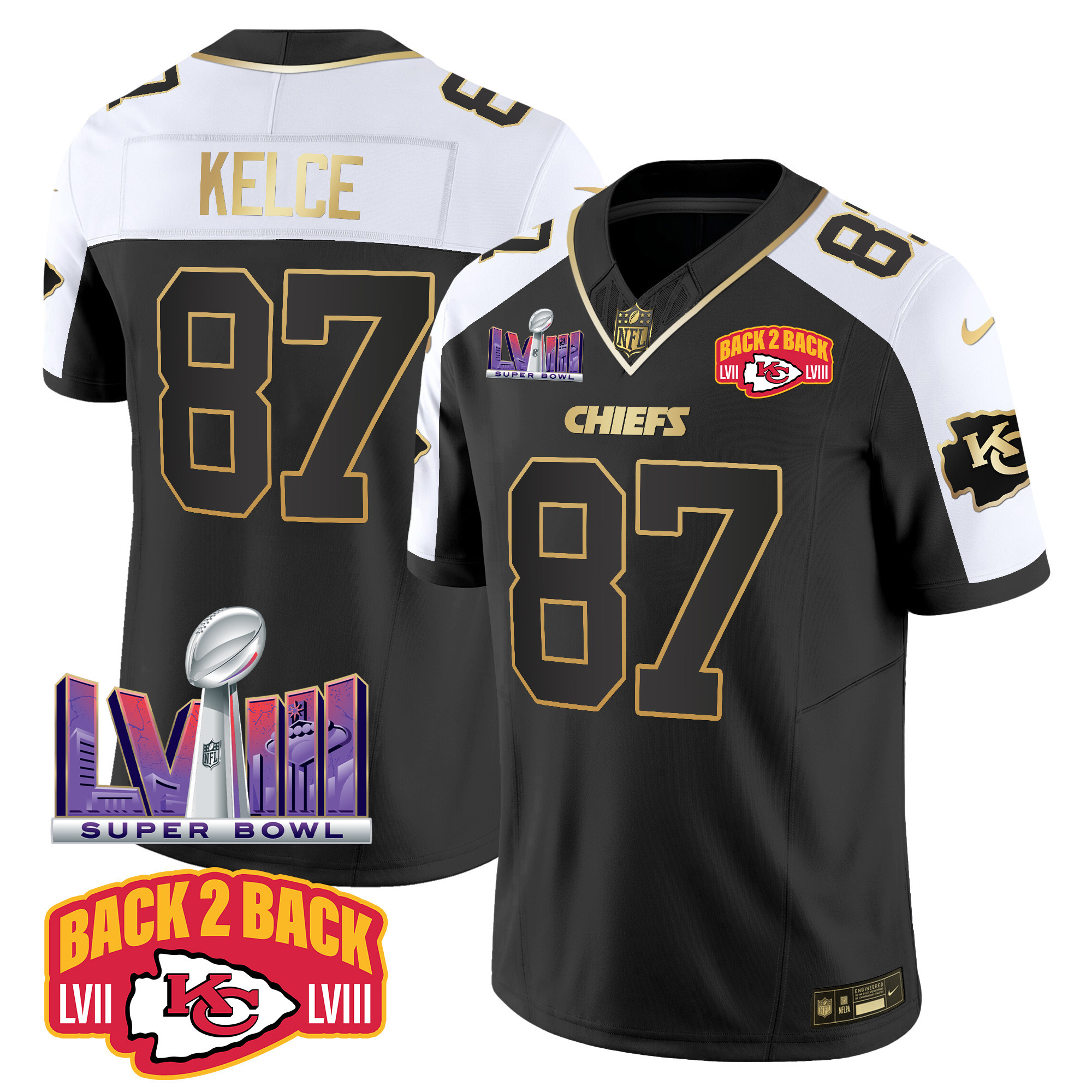 Men's Chiefs Super Bowl LVIII & Back 2 Back Patch Vapor Jersey V2 - All Stitched - Image 23