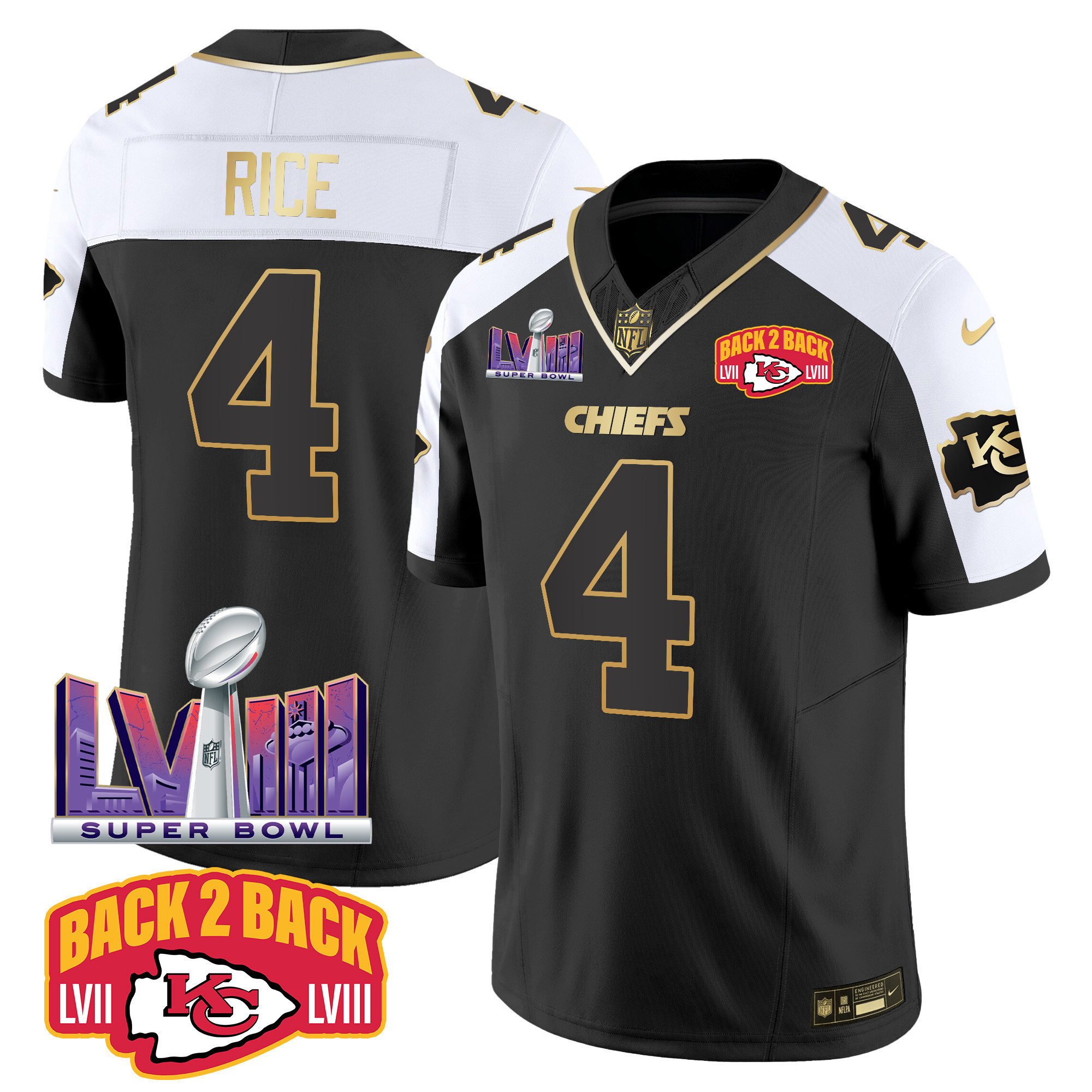 Men's Chiefs Super Bowl LVIII & Back 2 Back Patch Vapor Jersey V2 - All Stitched - Image 28