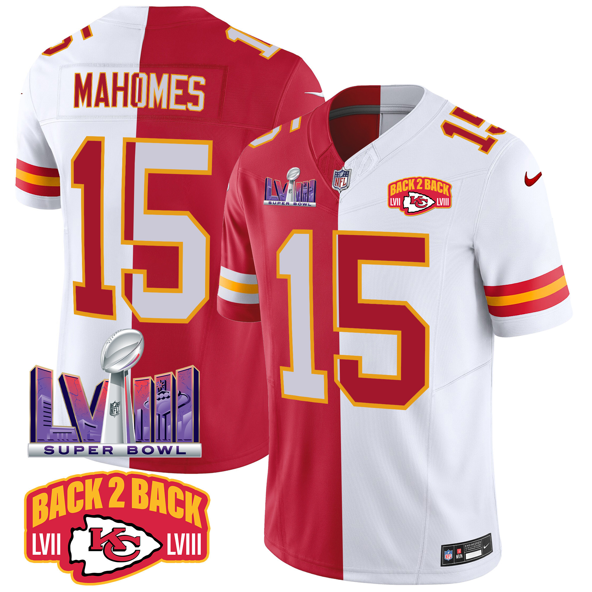 Men's Chiefs Super Bowl LVIII & Back 2 Back Patch Vapor Jersey V2 - All Stitched - Image 29