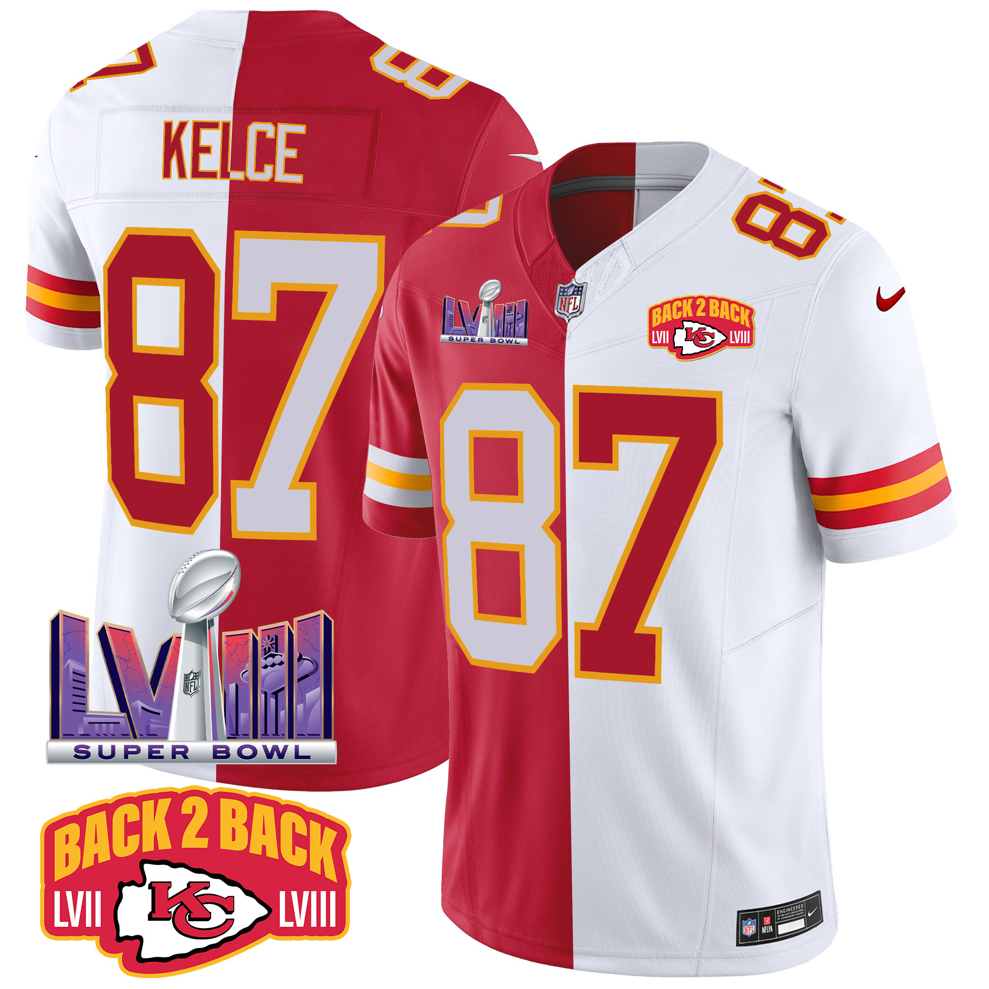 Men's Chiefs Super Bowl LVIII & Back 2 Back Patch Vapor Jersey V2 - All Stitched - Image 30