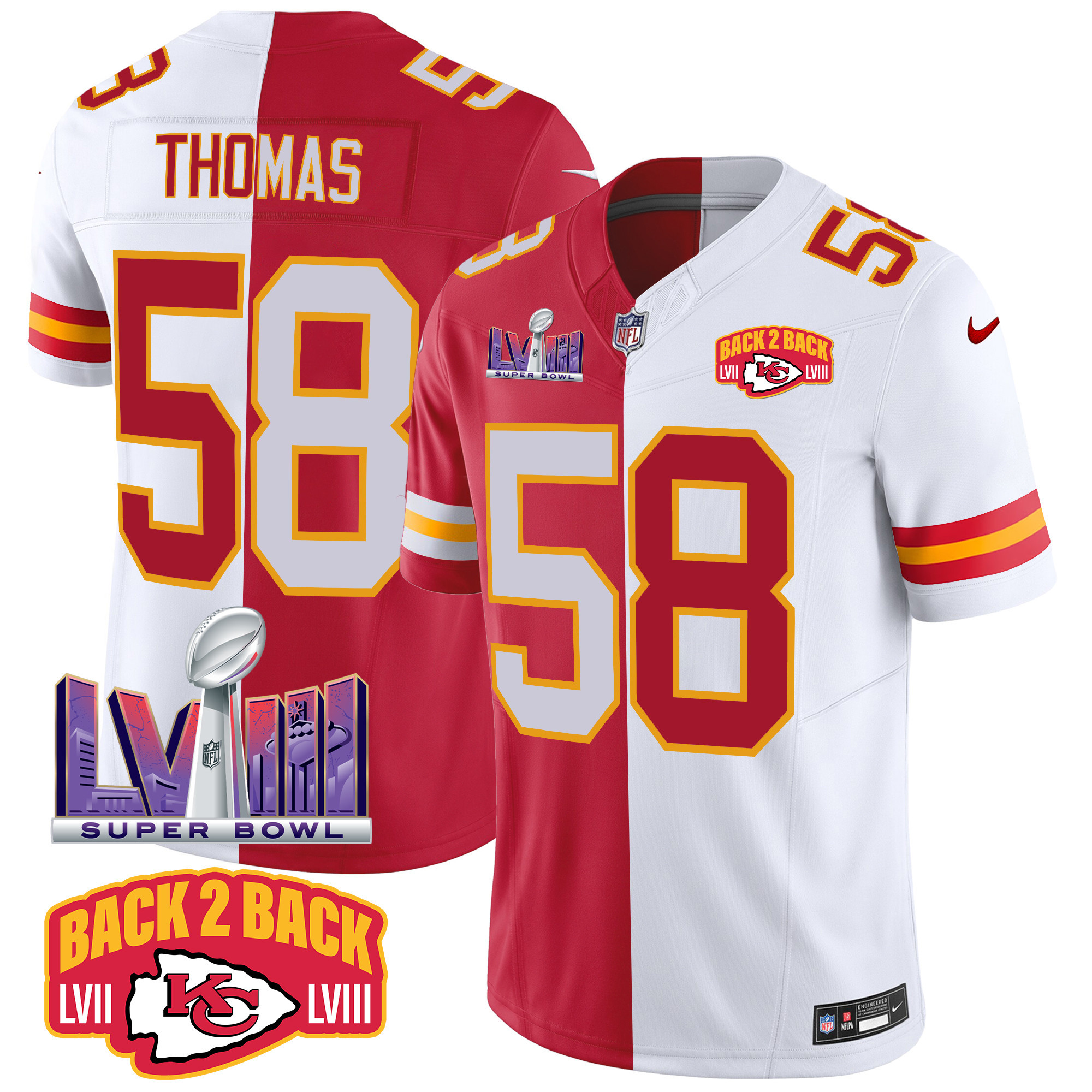 Men's Chiefs Super Bowl LVIII & Back 2 Back Patch Vapor Jersey V2 - All Stitched - Image 31