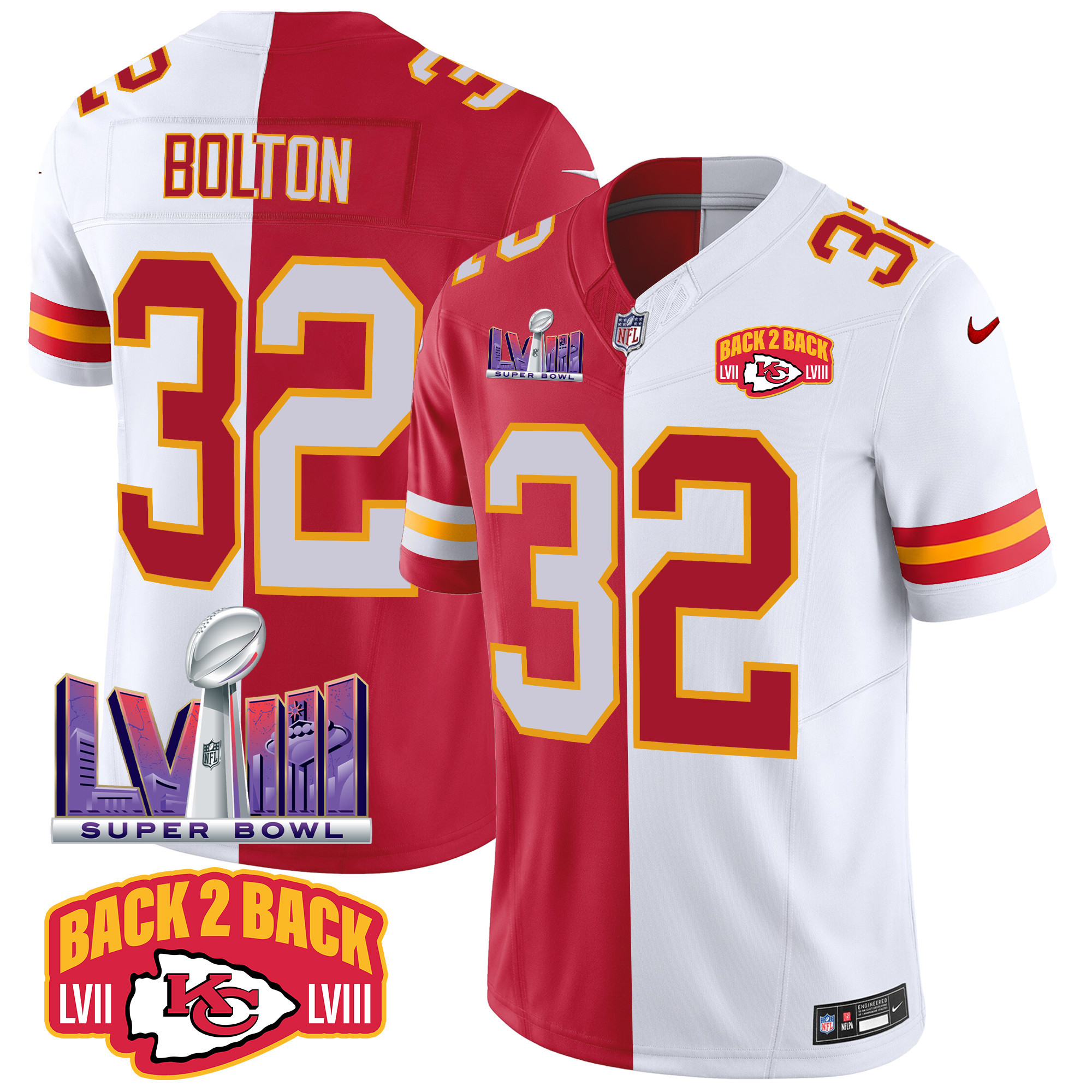 Men's Chiefs Super Bowl LVIII & Back 2 Back Patch Vapor Jersey V2 - All Stitched - Image 34