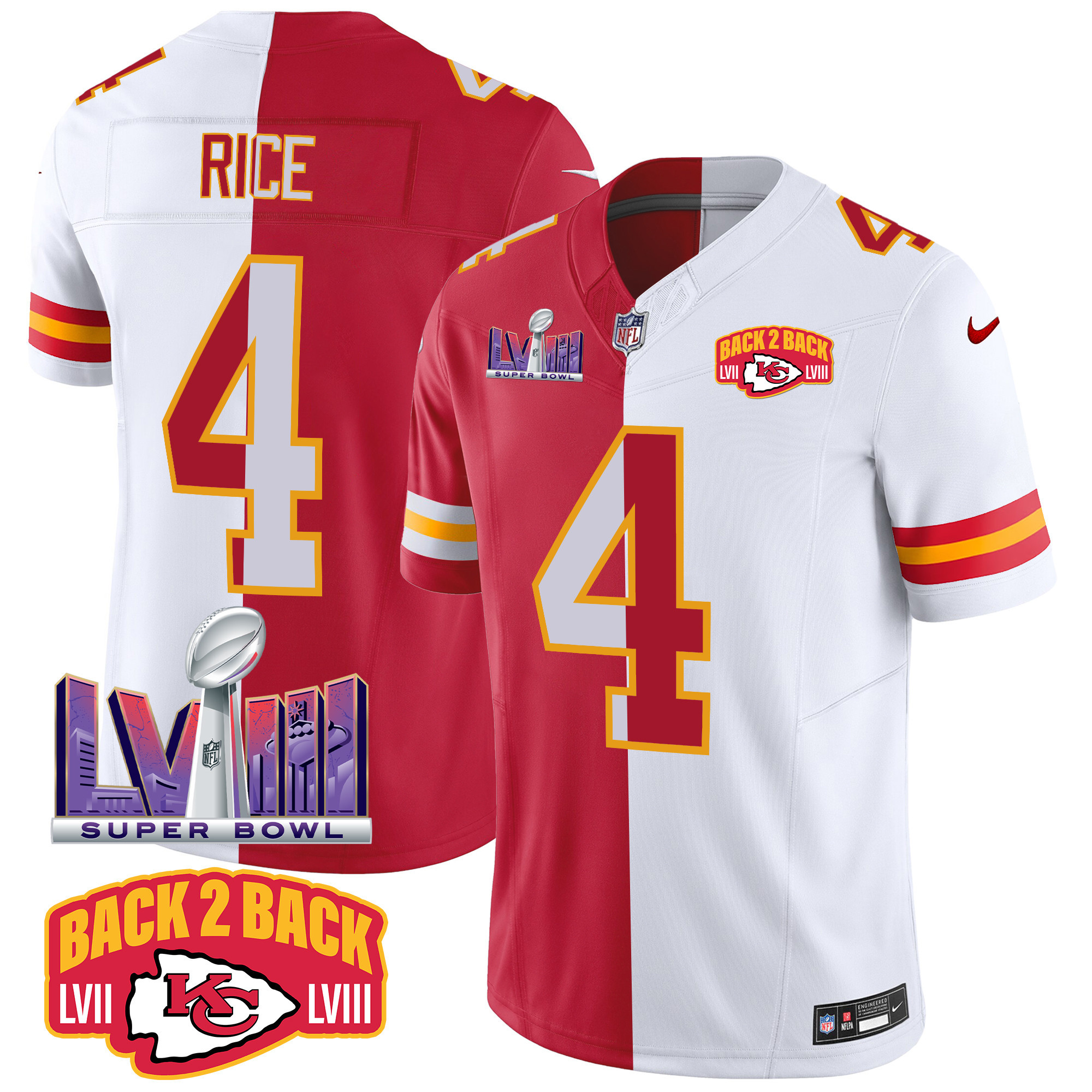 Men's Chiefs Super Bowl LVIII & Back 2 Back Patch Vapor Jersey V2 - All Stitched - Image 35
