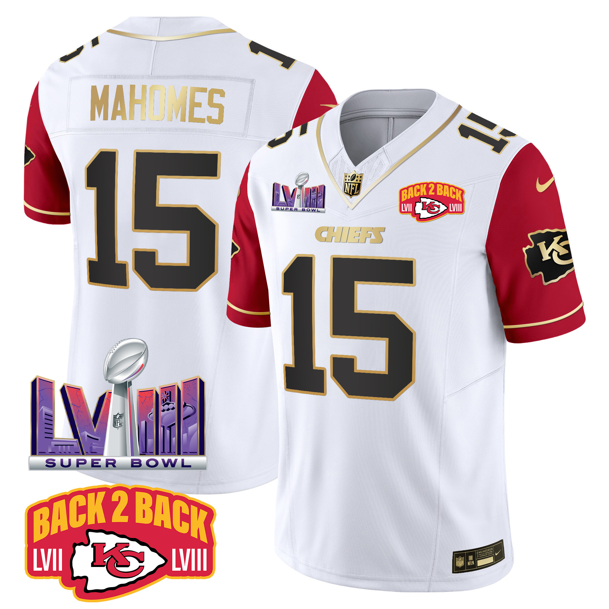 Men's Chiefs Super Bowl LVIII & Back 2 Back Patch Vapor Jersey V2 - All Stitched - Image 36