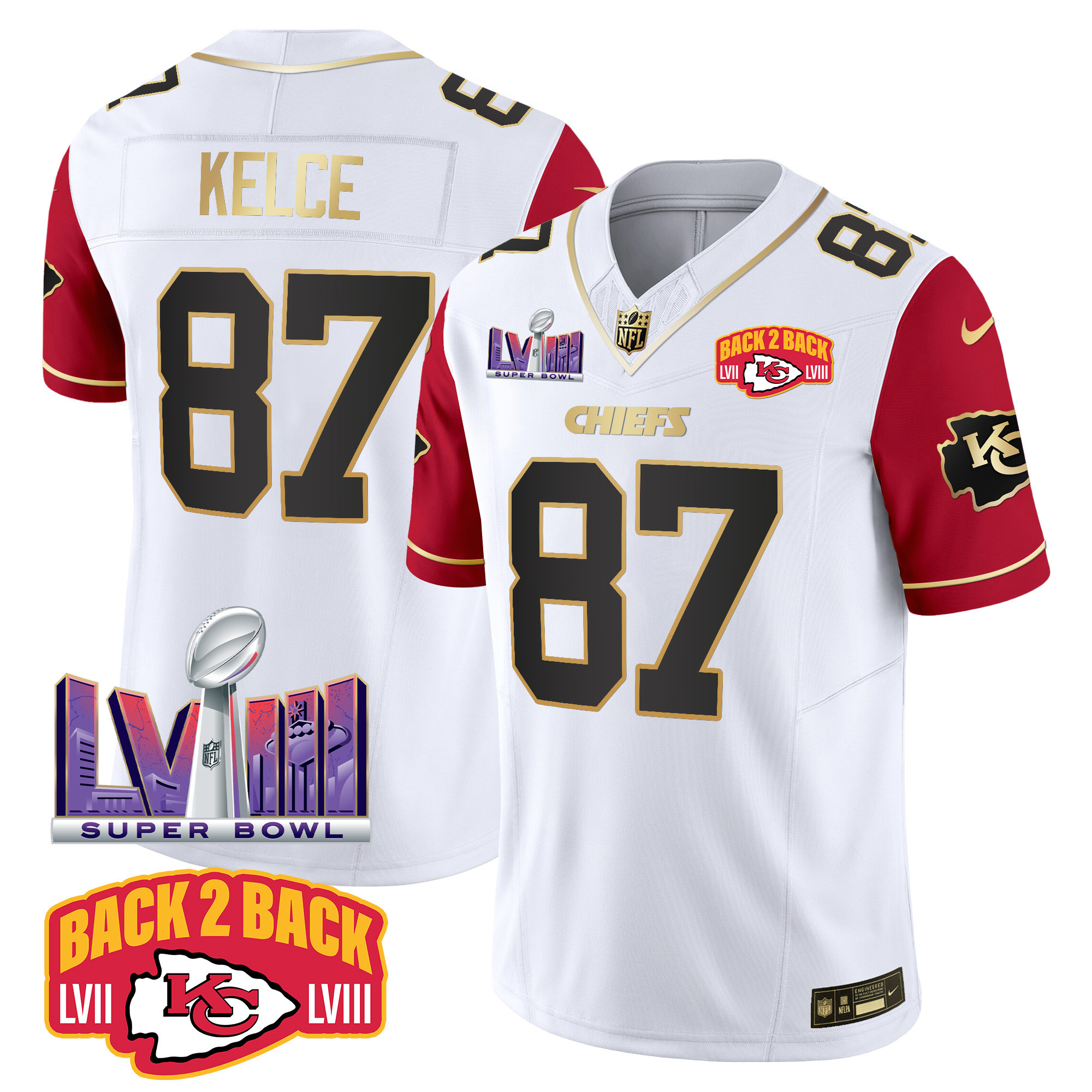 Men's Chiefs Super Bowl LVIII & Back 2 Back Patch Vapor Jersey V2 - All Stitched - Image 37