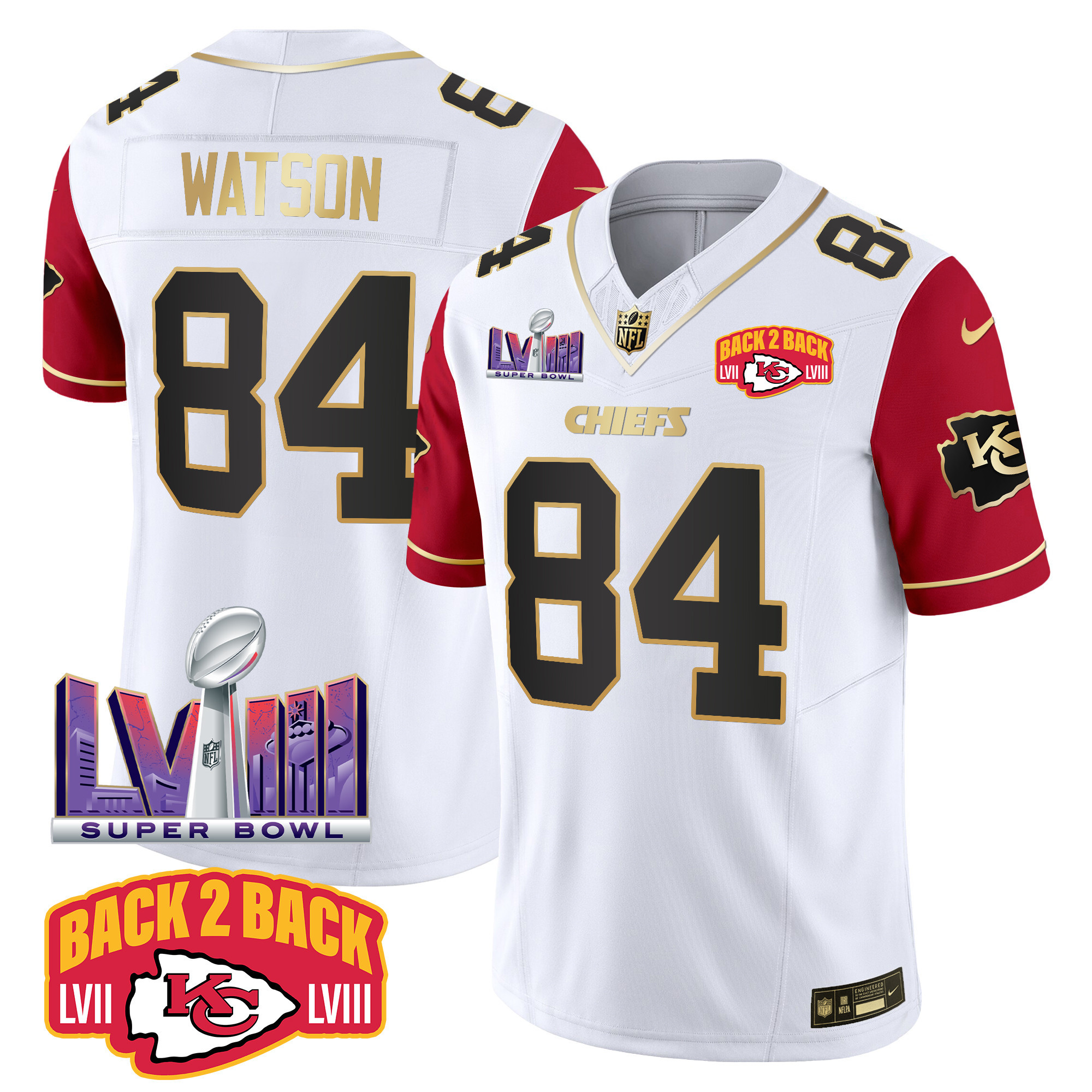 Men's Chiefs Super Bowl LVIII & Back 2 Back Patch Vapor Jersey V2 - All Stitched - Image 40