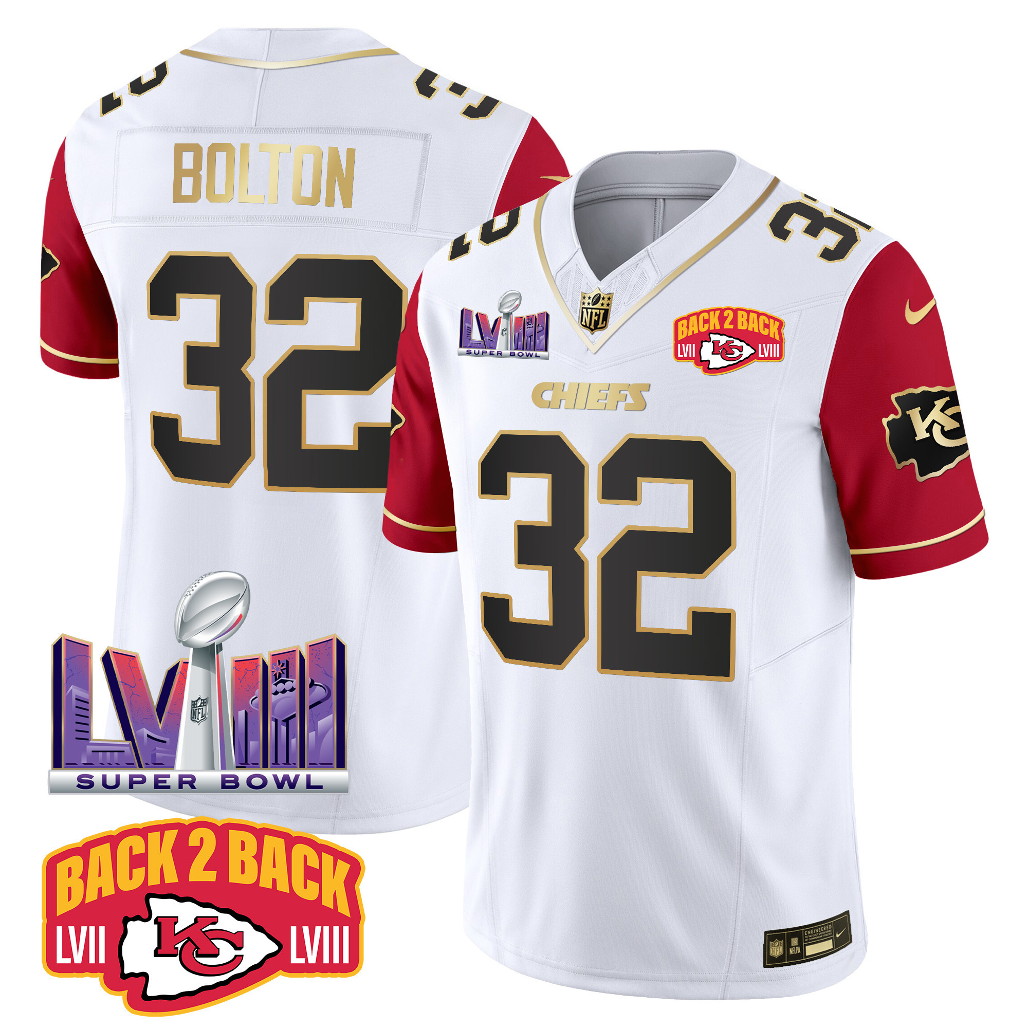 Men's Chiefs Super Bowl LVIII & Back 2 Back Patch Vapor Jersey V2 - All Stitched - Image 41