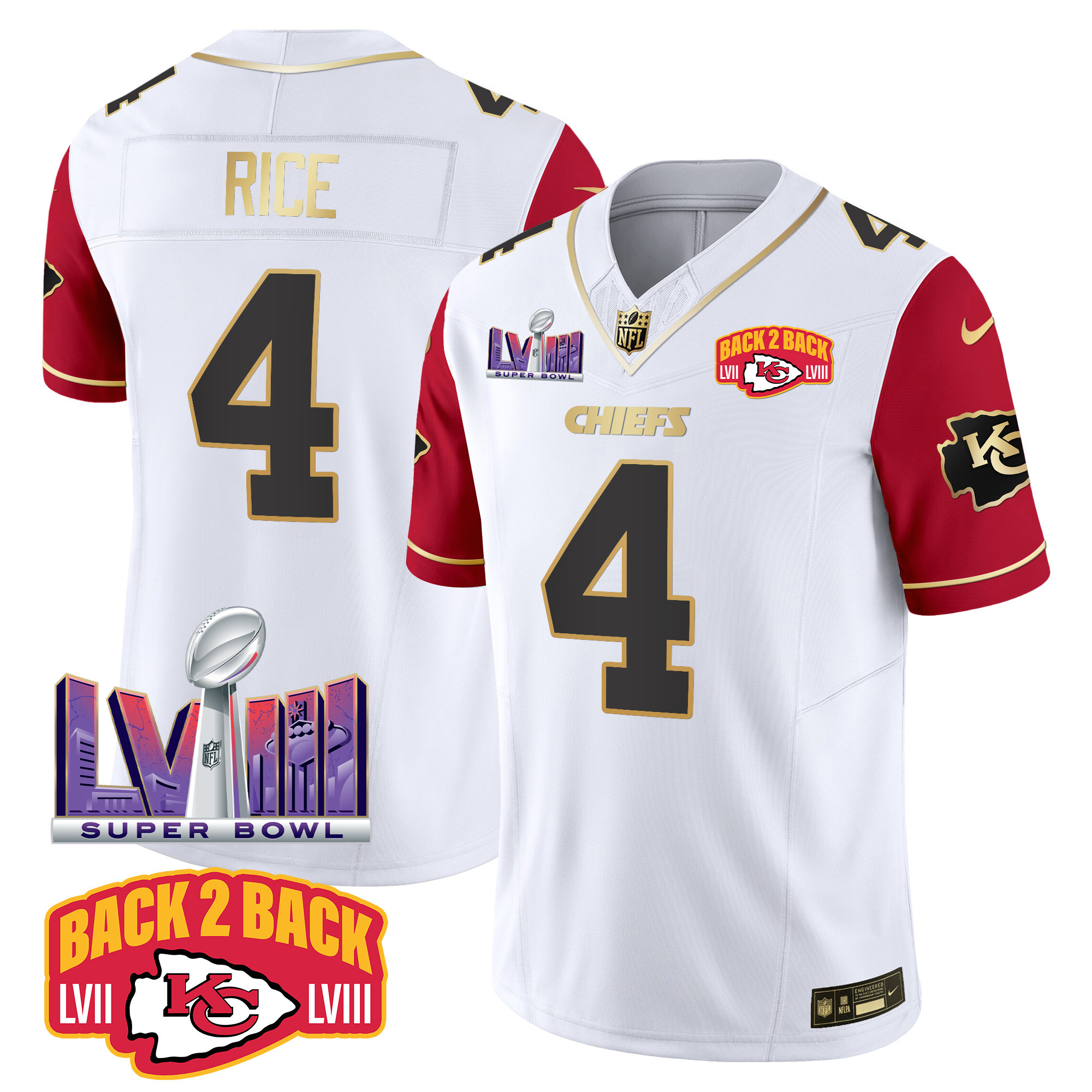 Men's Chiefs Super Bowl LVIII & Back 2 Back Patch Vapor Jersey V2 - All Stitched - Image 42