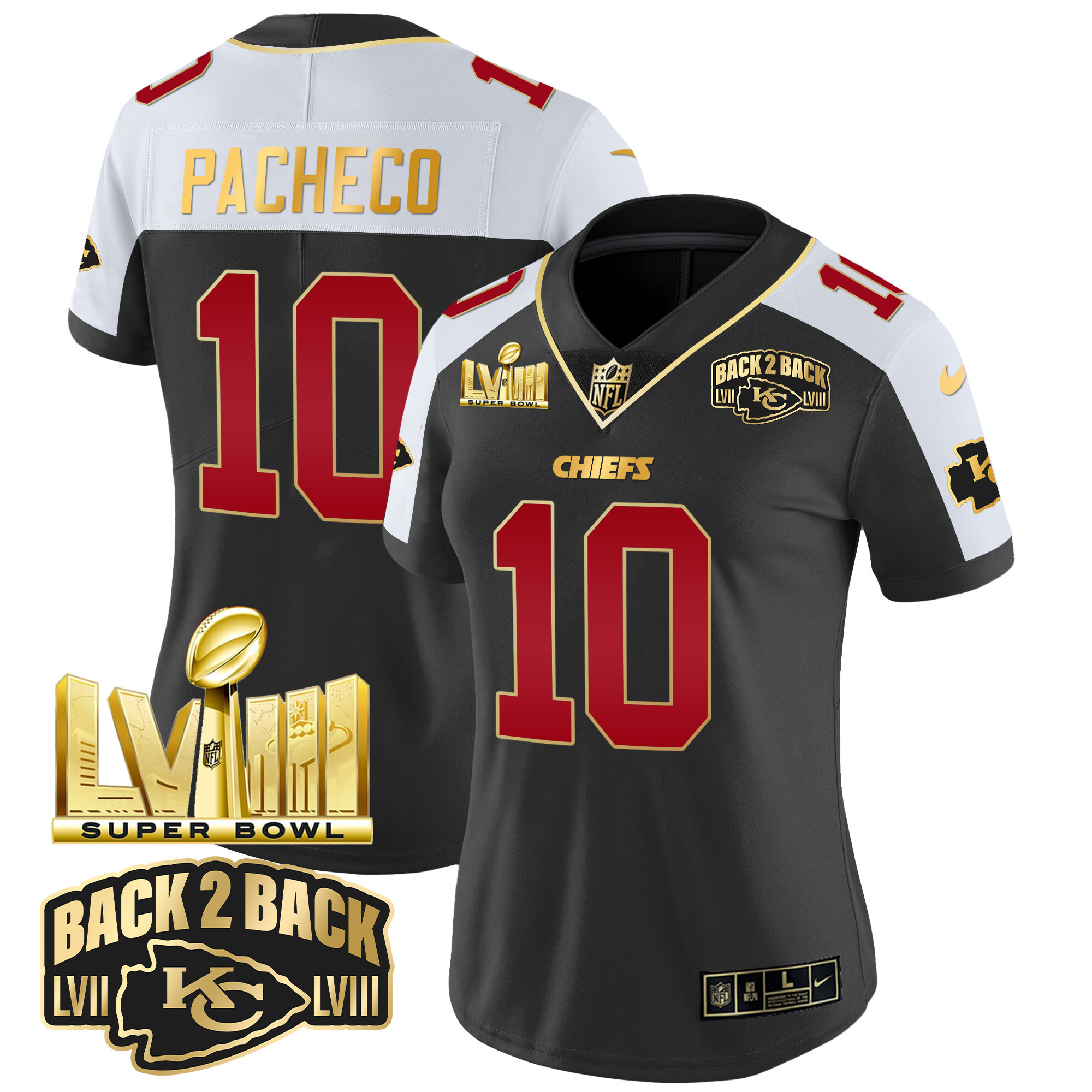 Women's Chiefs Super Bowl LVIII & Back 2 Back Gold Patch Vapor Jersey - All Stitched - Image 4