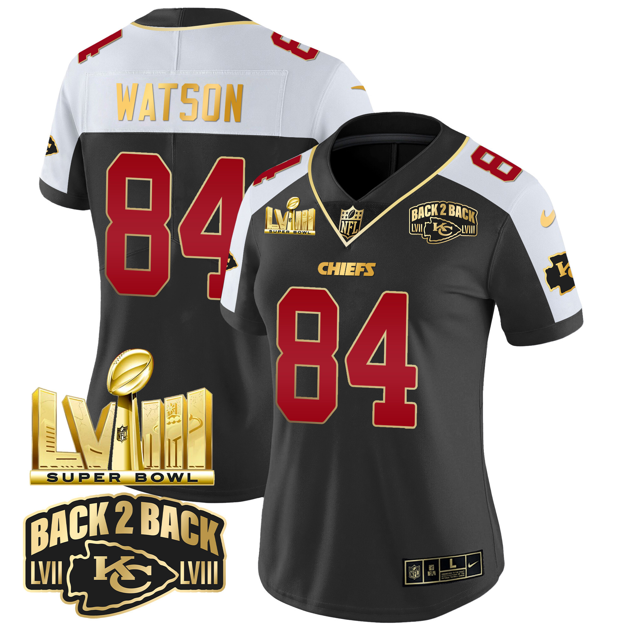 Women's Chiefs Super Bowl LVIII & Back 2 Back Gold Patch Vapor Jersey - All Stitched - Image 5