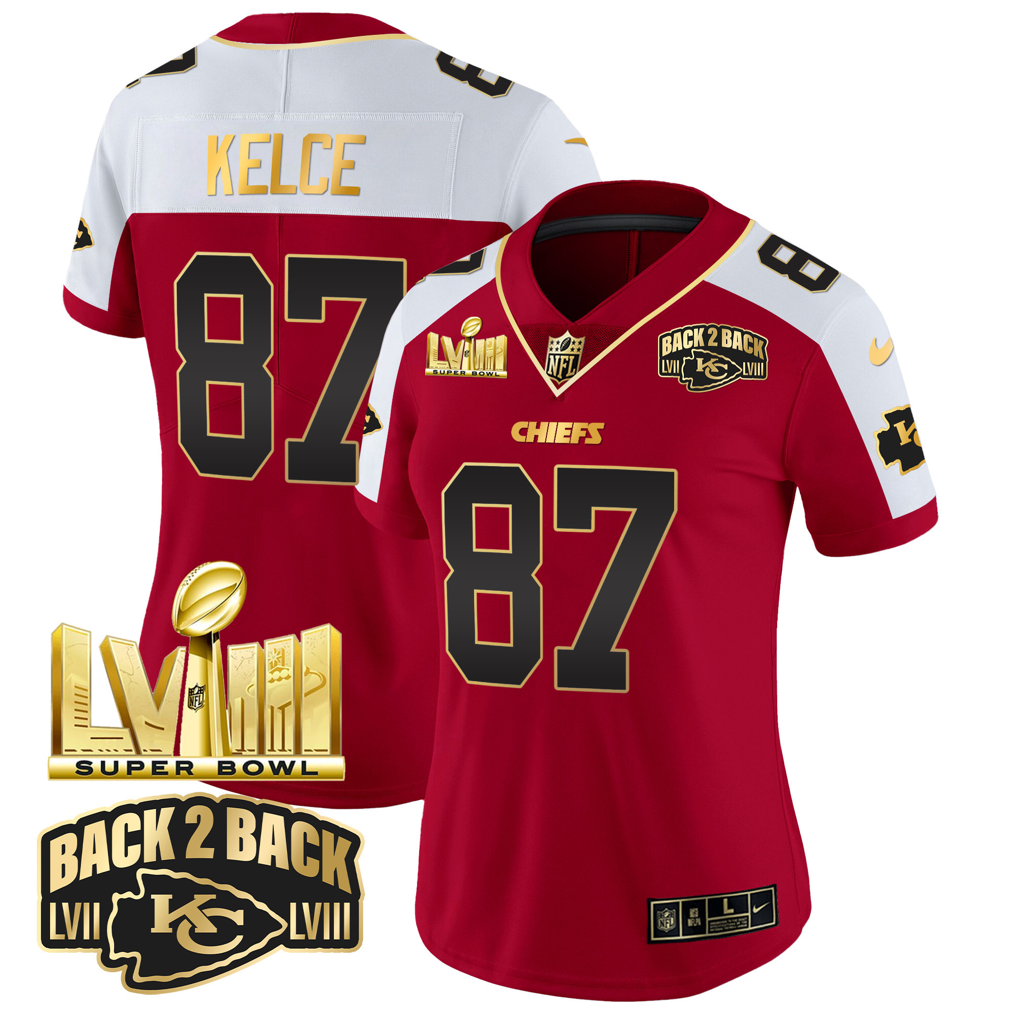 Women's Chiefs Super Bowl LVIII & Back 2 Back Gold Patch Vapor Jersey - All Stitched - Image 10
