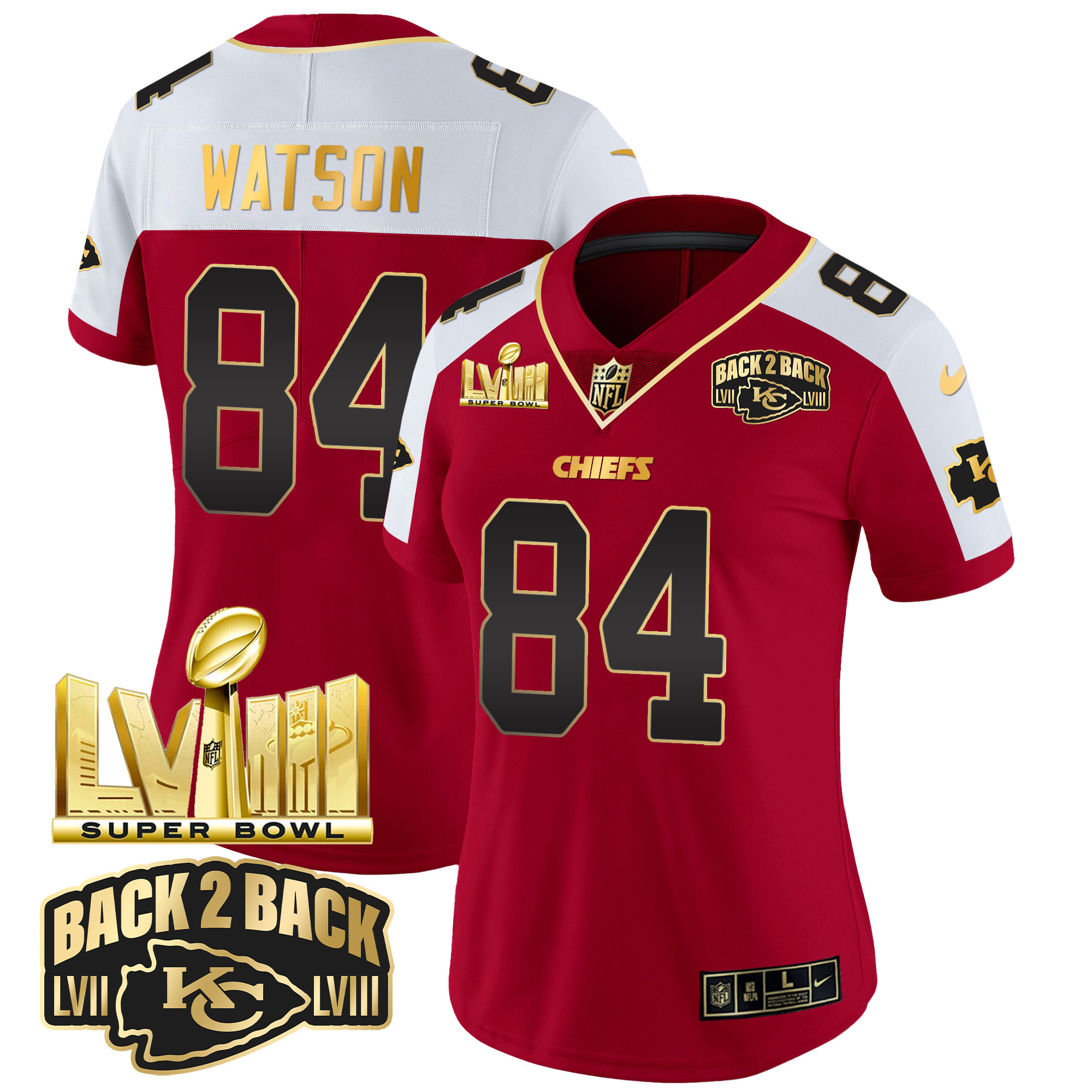 Women's Chiefs Super Bowl LVIII & Back 2 Back Gold Patch Vapor Jersey - All Stitched - Image 13