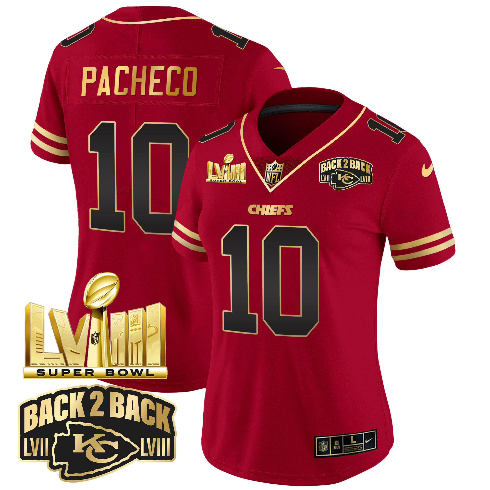 Women's Chiefs Super Bowl LVIII & Back 2 Back Gold Patch Vapor Jersey - All Stitched - Image 20