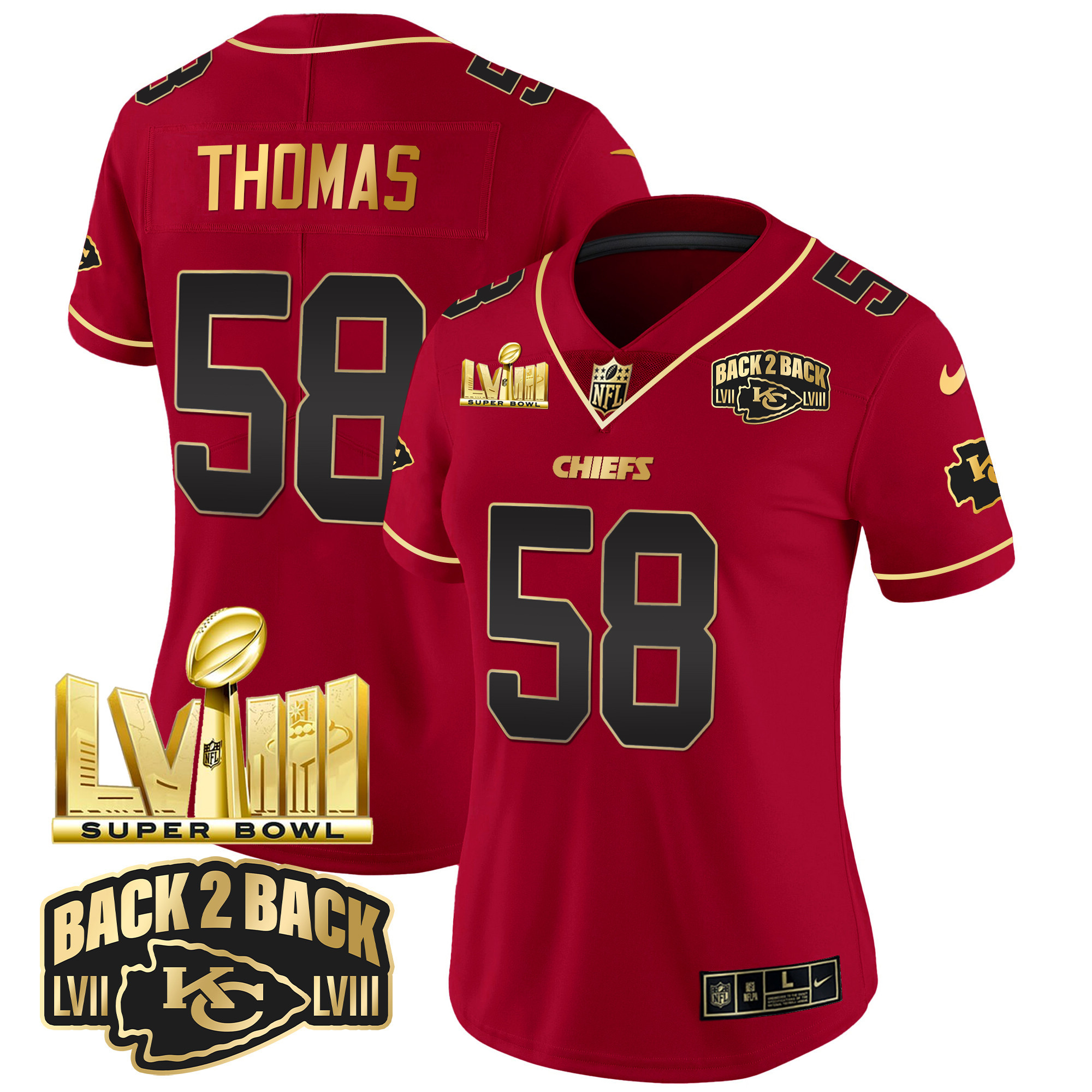 Women's Chiefs Super Bowl LVIII & Back 2 Back Gold Patch Vapor Jersey - All Stitched - Image 27