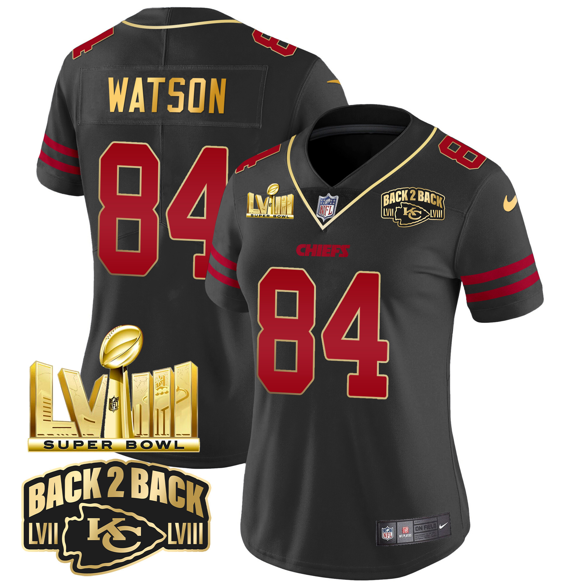 Women's Chiefs Super Bowl LVIII & Back 2 Back Gold Patch Vapor Jersey - All Stitched - Image 37