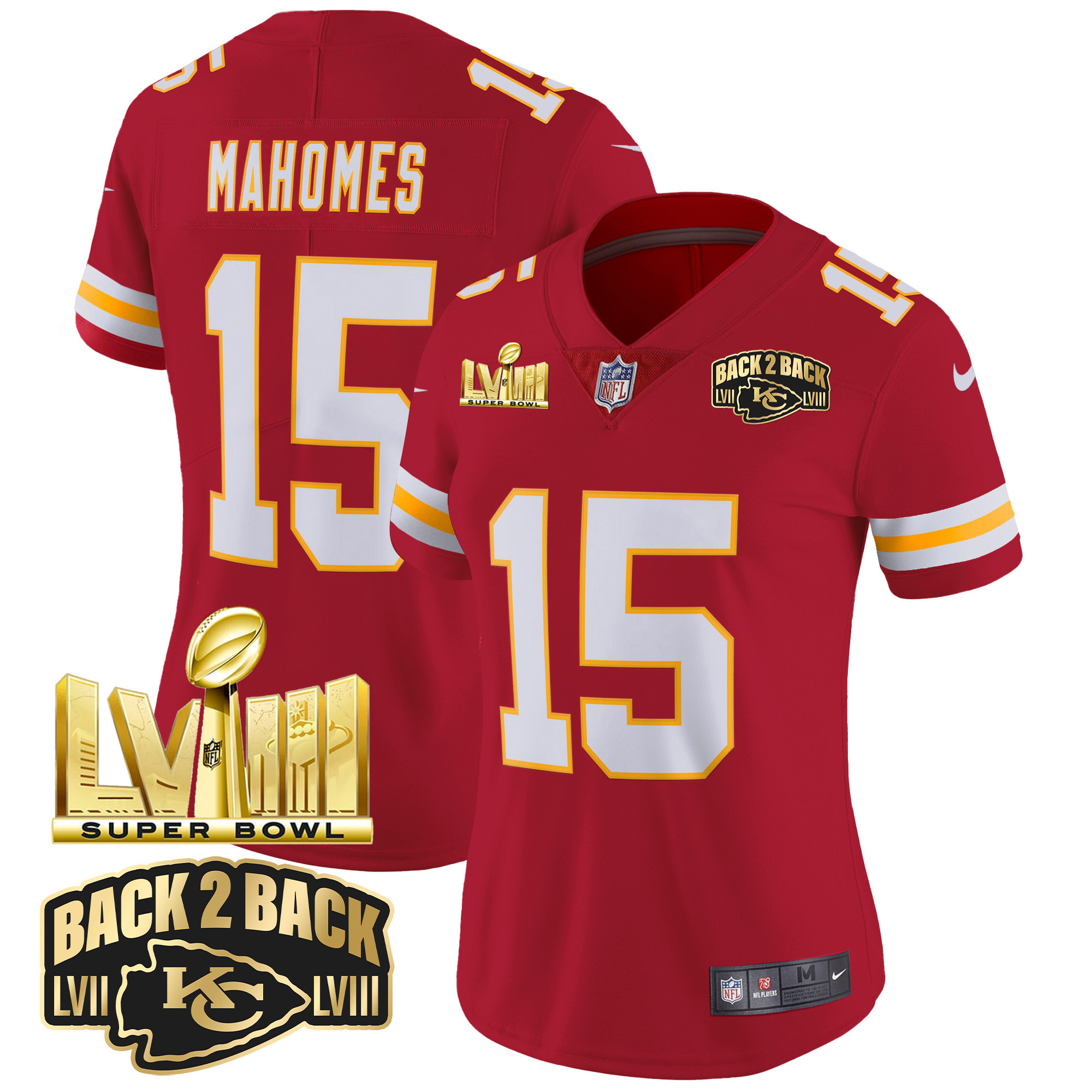 Women's Chiefs Super Bowl LVIII & Back 2 Back Gold Patch Vapor Jersey - All Stitched - Image 41