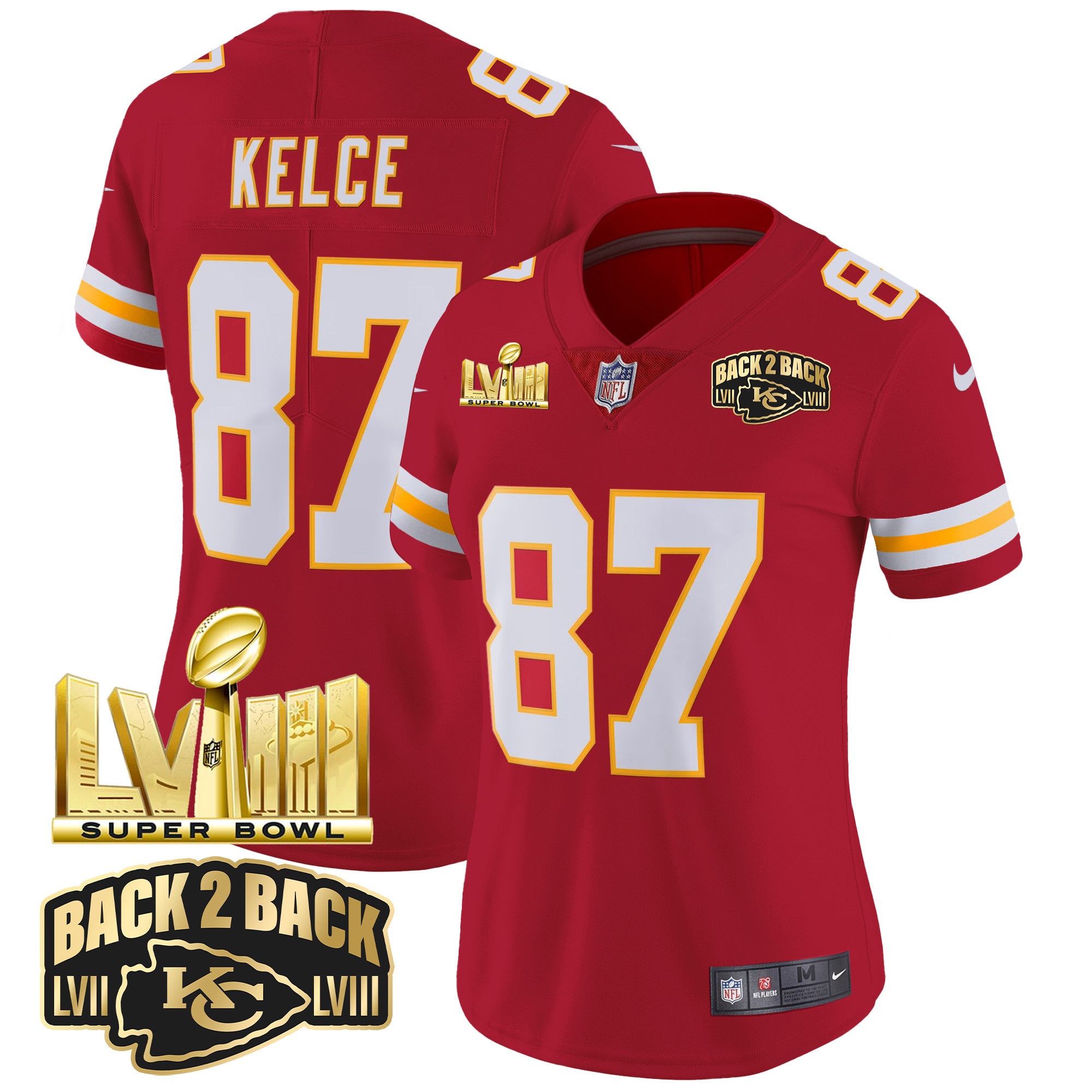 Women's Chiefs Super Bowl LVIII & Back 2 Back Gold Patch Vapor Jersey - All Stitched - Image 42