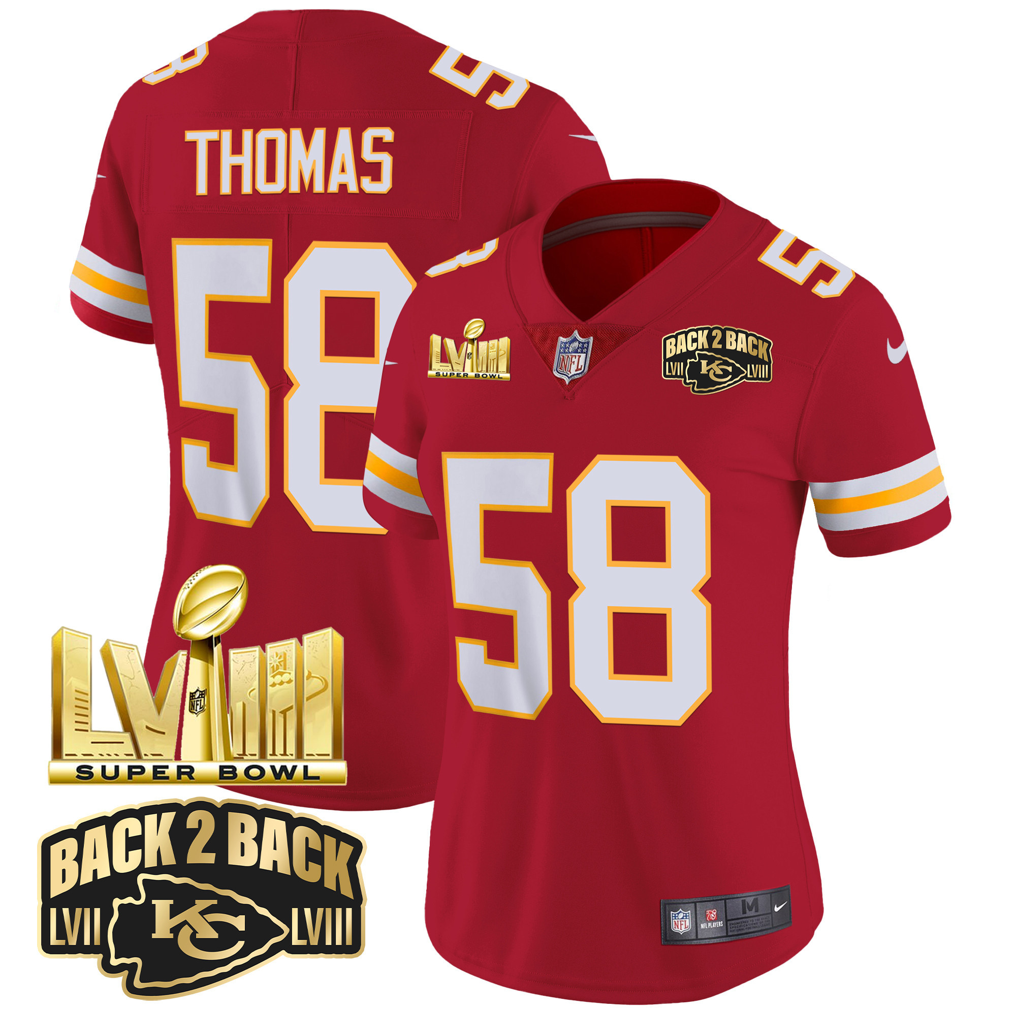 Women's Chiefs Super Bowl LVIII & Back 2 Back Gold Patch Vapor Jersey - All Stitched - Image 43