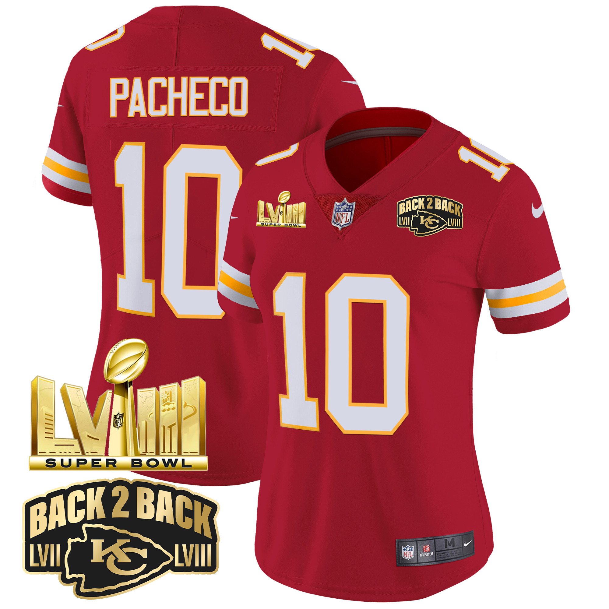 Women's Chiefs Super Bowl LVIII & Back 2 Back Gold Patch Vapor Jersey - All Stitched - Image 44