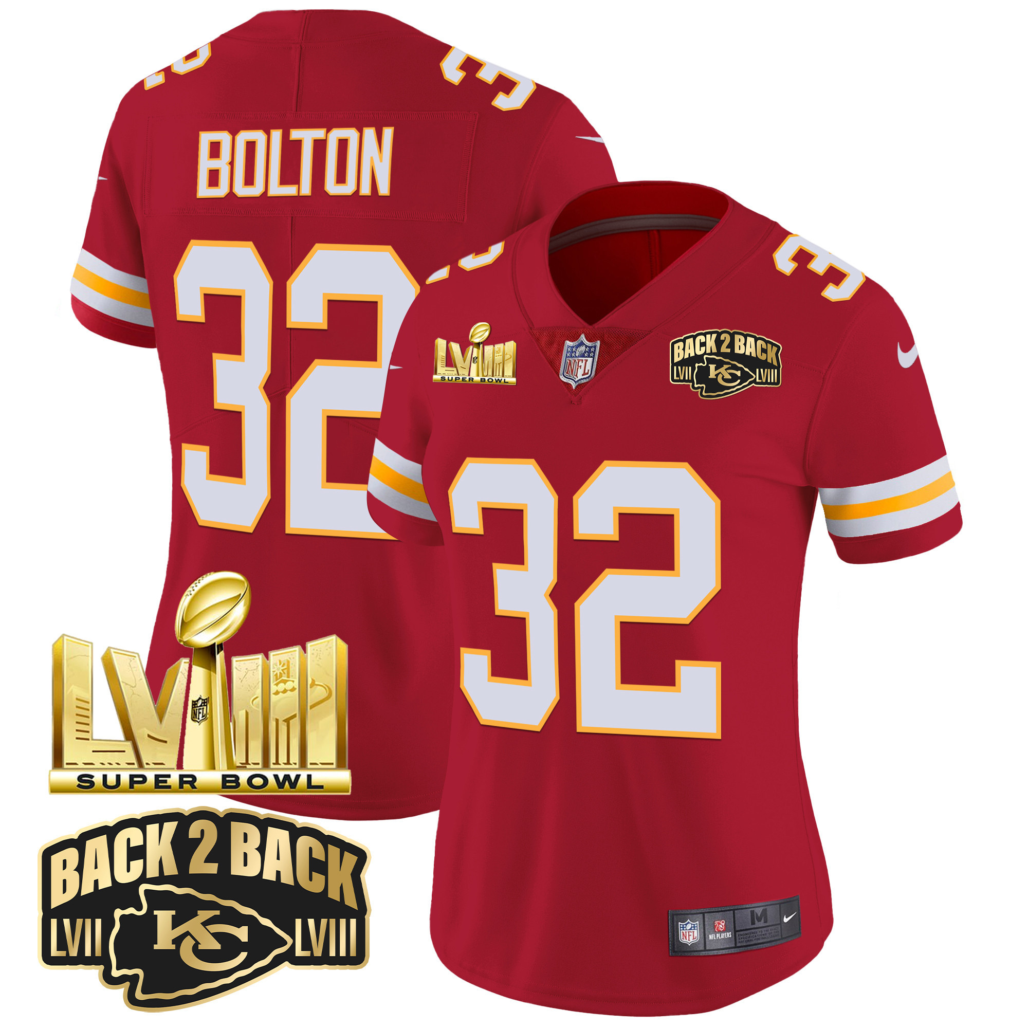 Women's Chiefs Super Bowl LVIII & Back 2 Back Gold Patch Vapor Jersey - All Stitched - Image 46