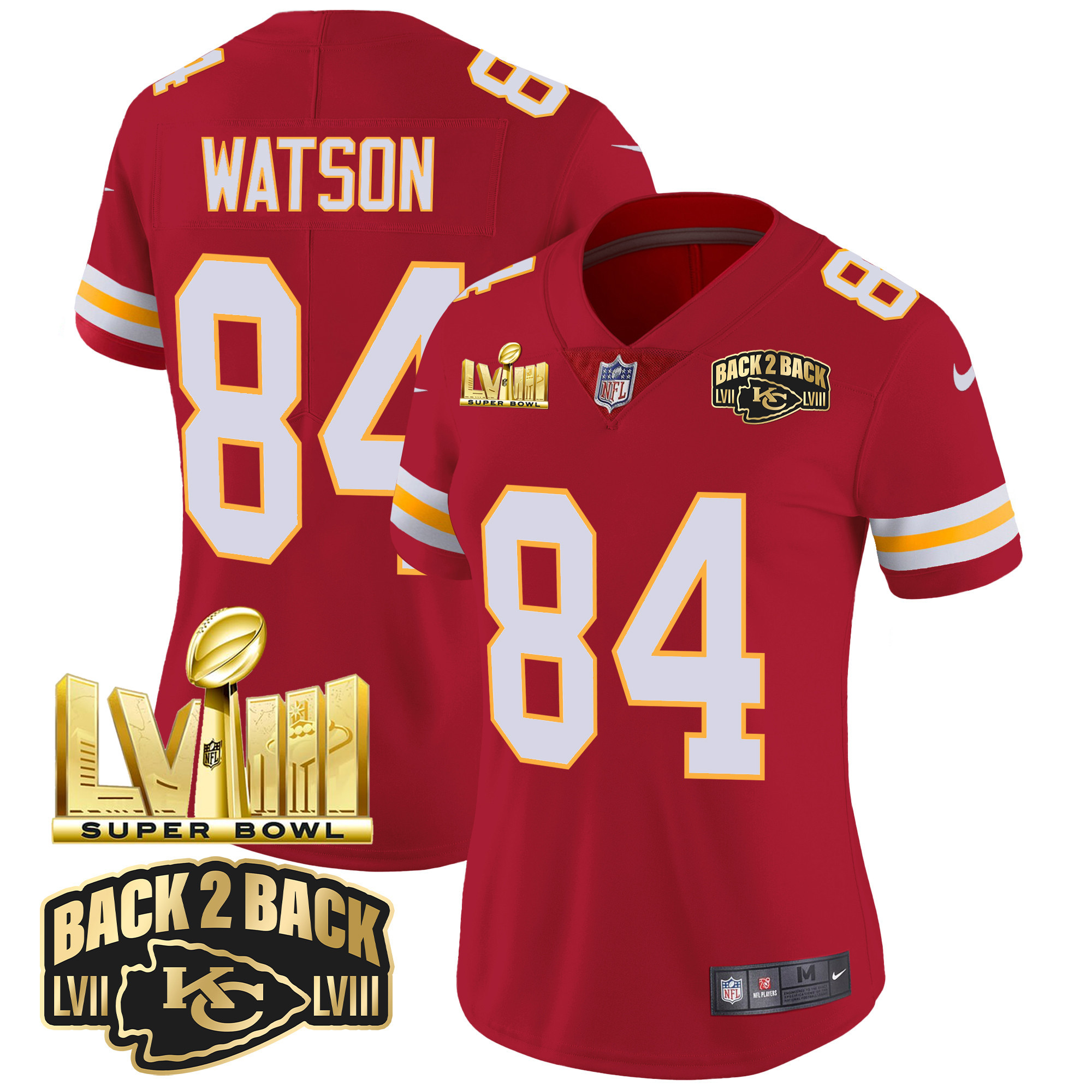 Women's Chiefs Super Bowl LVIII & Back 2 Back Gold Patch Vapor Jersey - All Stitched - Image 45