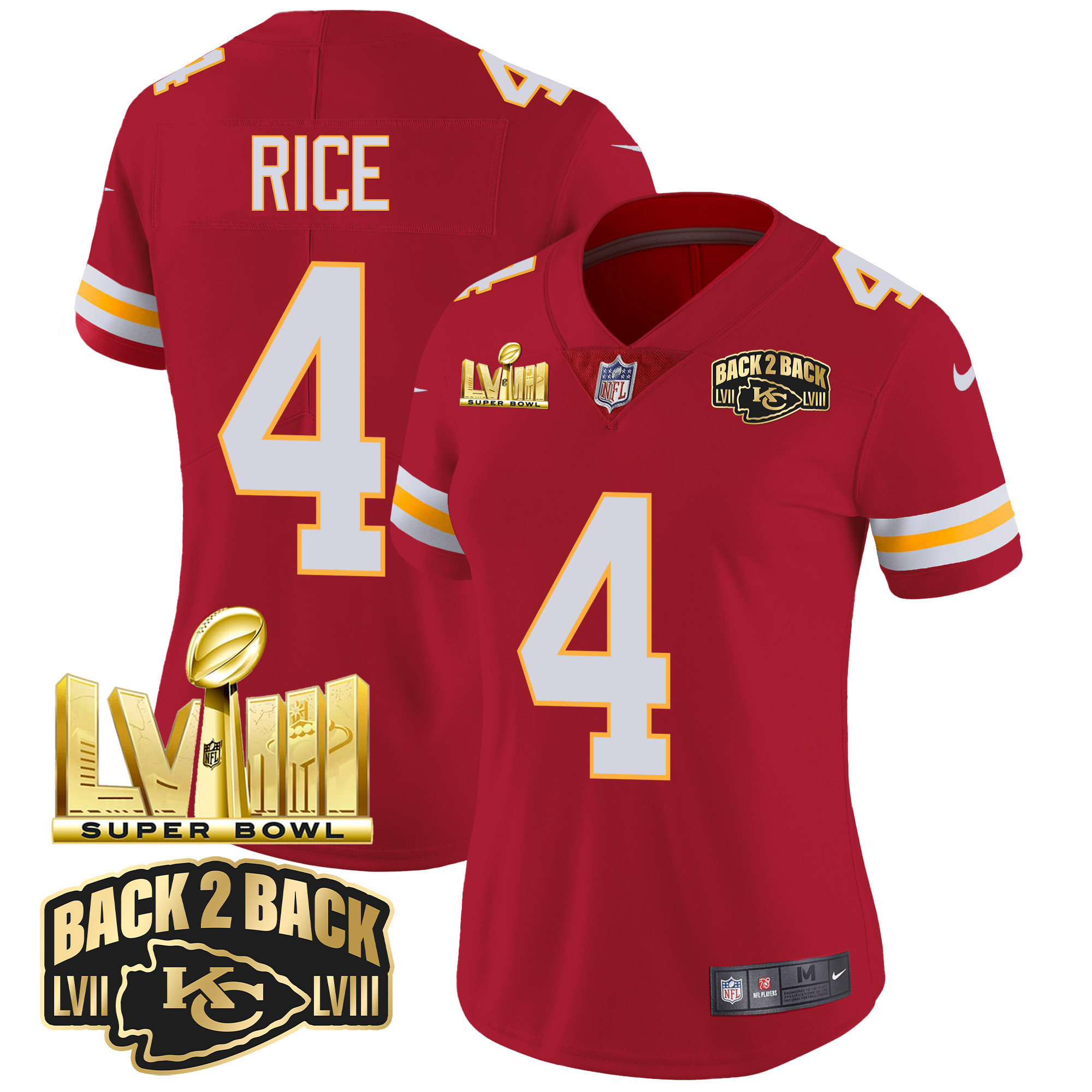 Women's Chiefs Super Bowl LVIII & Back 2 Back Gold Patch Vapor Jersey - All Stitched - Image 47