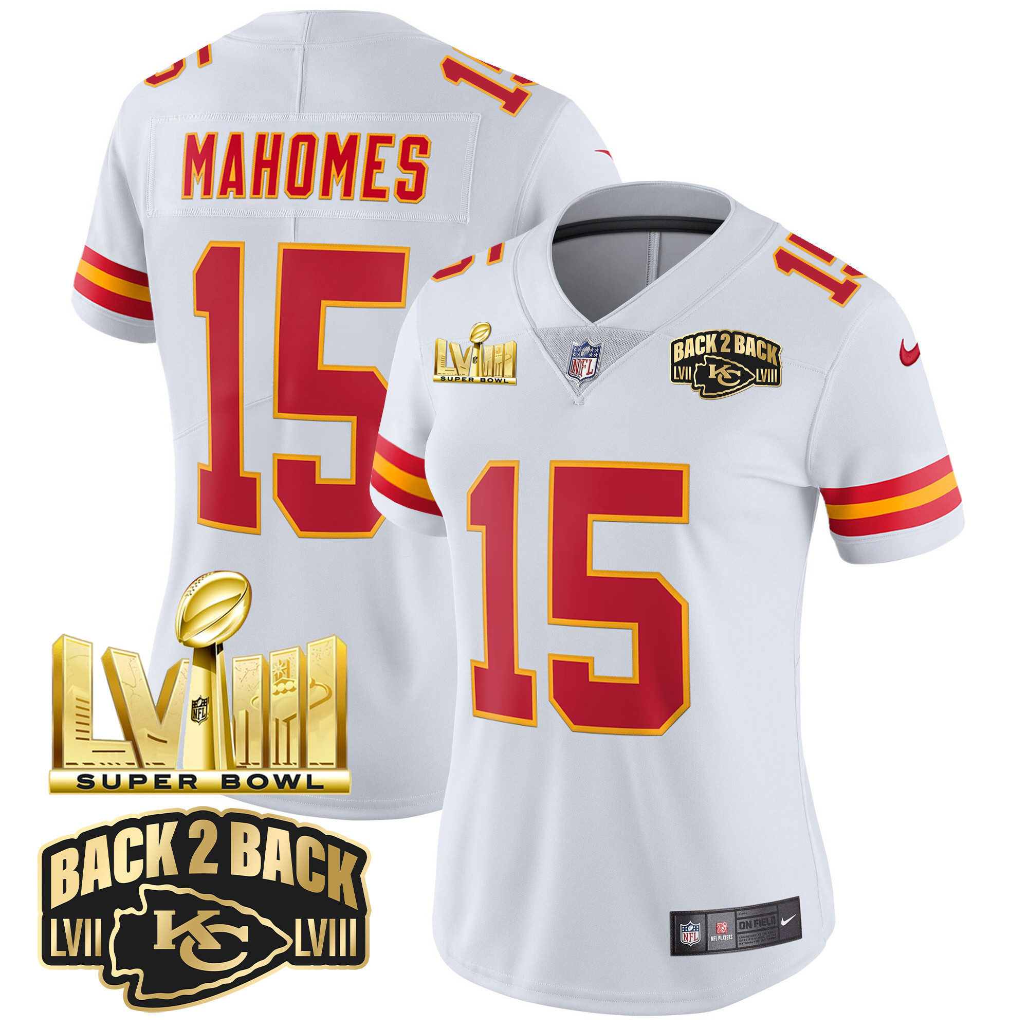 Women's Chiefs Super Bowl LVIII & Back 2 Back Gold Patch Vapor Jersey - All Stitched - Image 49