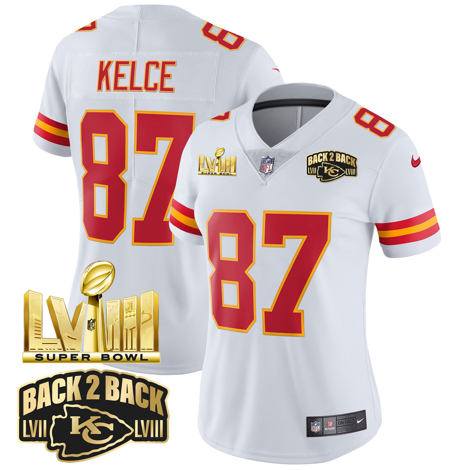 Women's Chiefs Super Bowl LVIII & Back 2 Back Gold Patch Vapor Jersey - All Stitched - Image 50