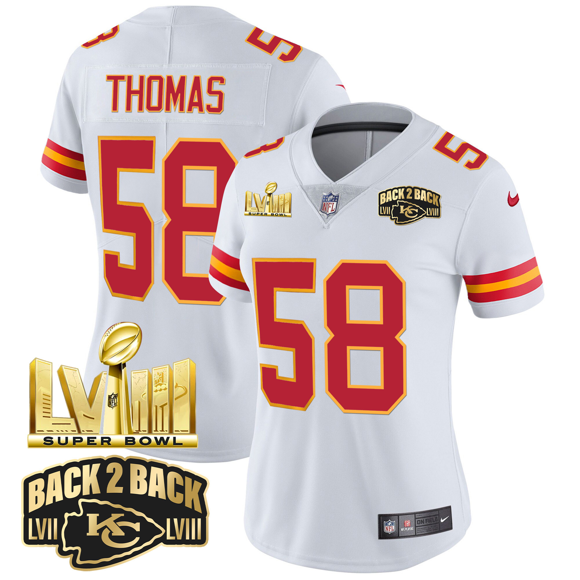 Women's Chiefs Super Bowl LVIII & Back 2 Back Gold Patch Vapor Jersey - All Stitched - Image 51