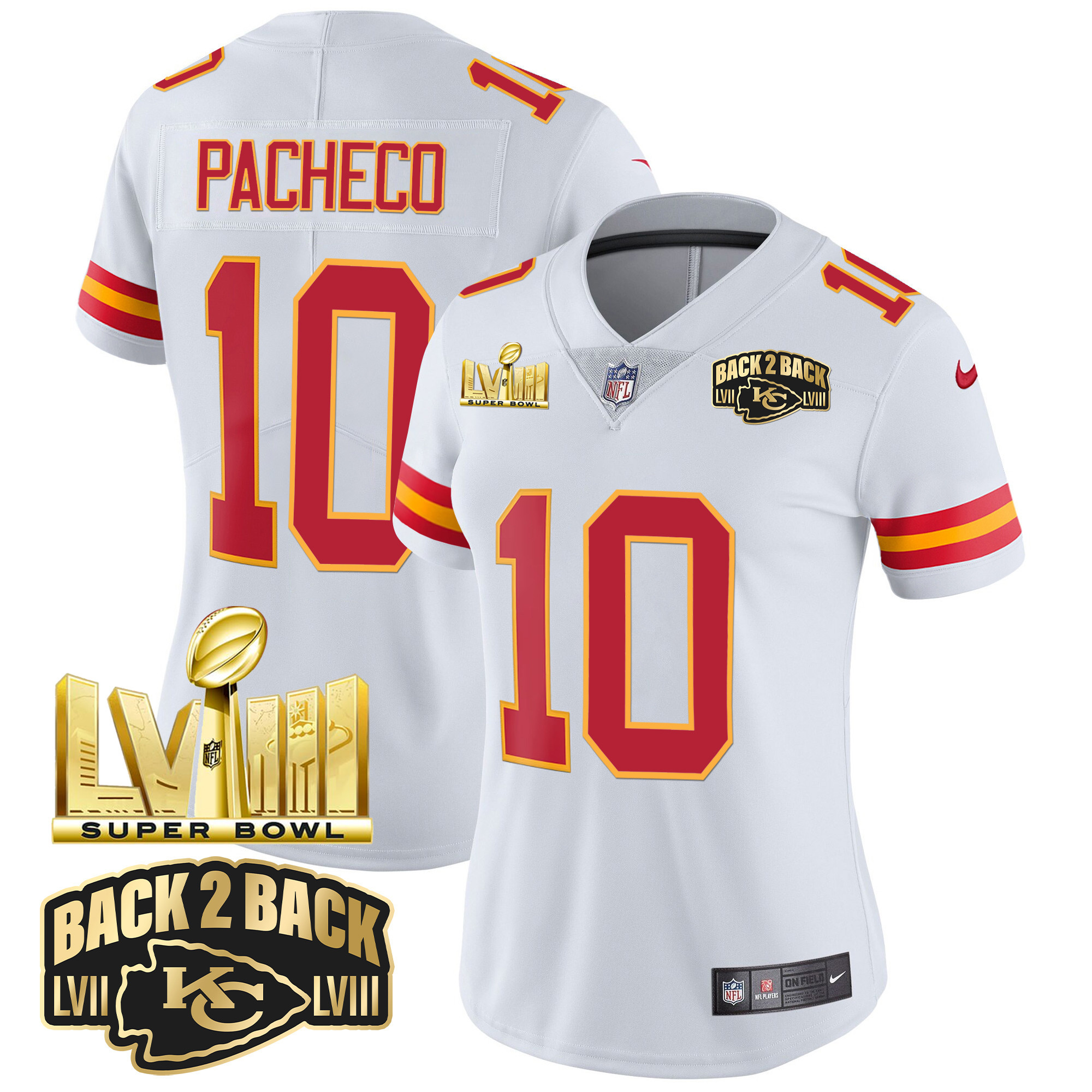 Women's Chiefs Super Bowl LVIII & Back 2 Back Gold Patch Vapor Jersey - All Stitched - Image 52