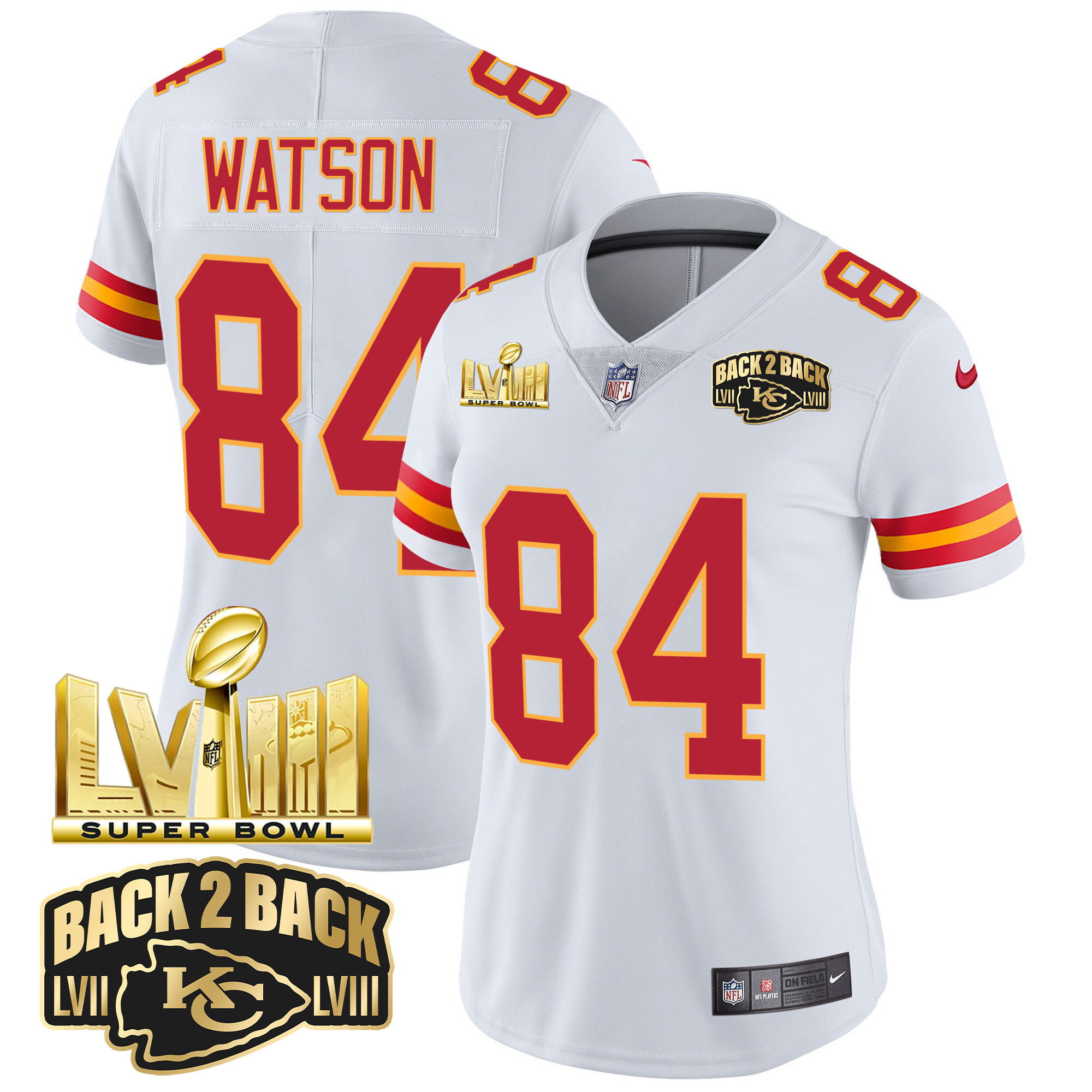 Women's Chiefs Super Bowl LVIII & Back 2 Back Gold Patch Vapor Jersey - All Stitched - Image 53