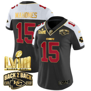 Women's Chiefs Super Bowl LVIII & Back 2 Back Gold Patch Vapor Jersey - All Stitched