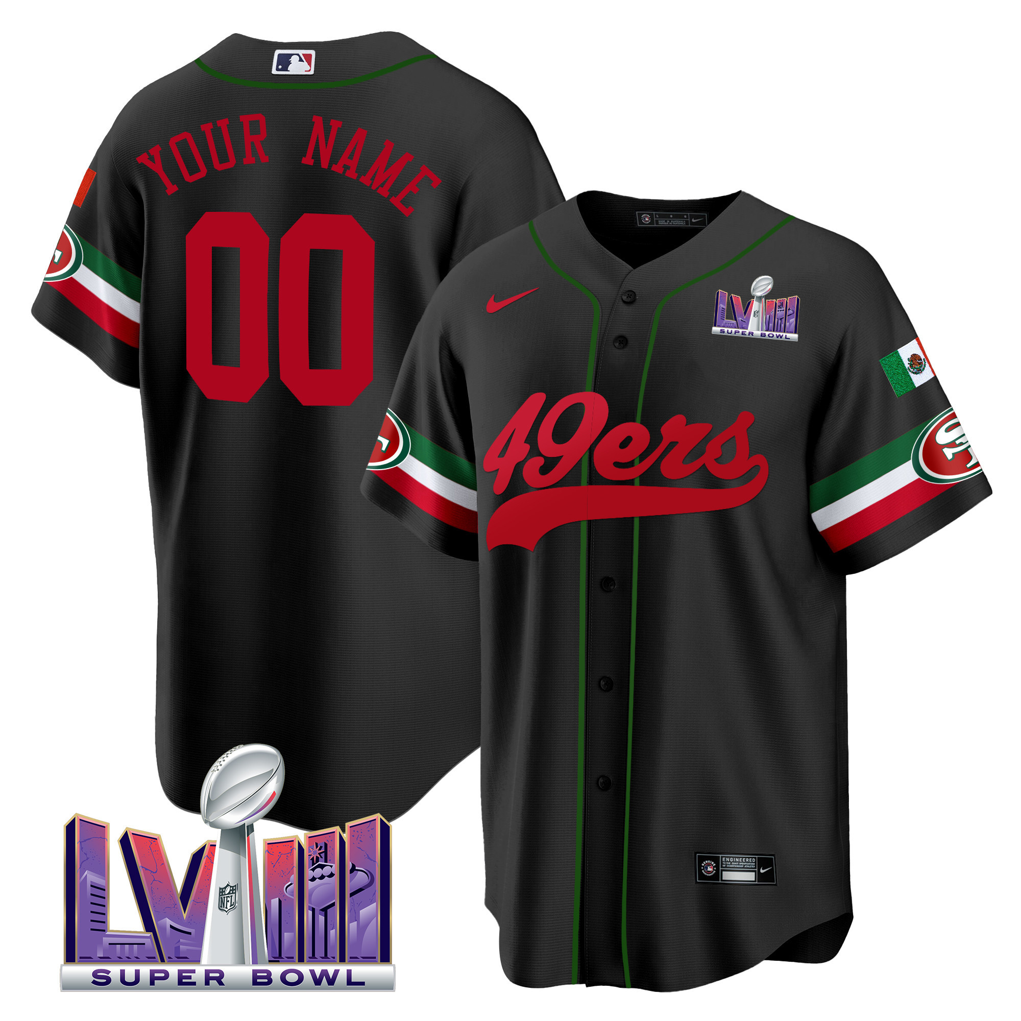 49ers Mexico Super Bowl LVIII Patch Baseball Custom Jersey - All Stitched - Image 2